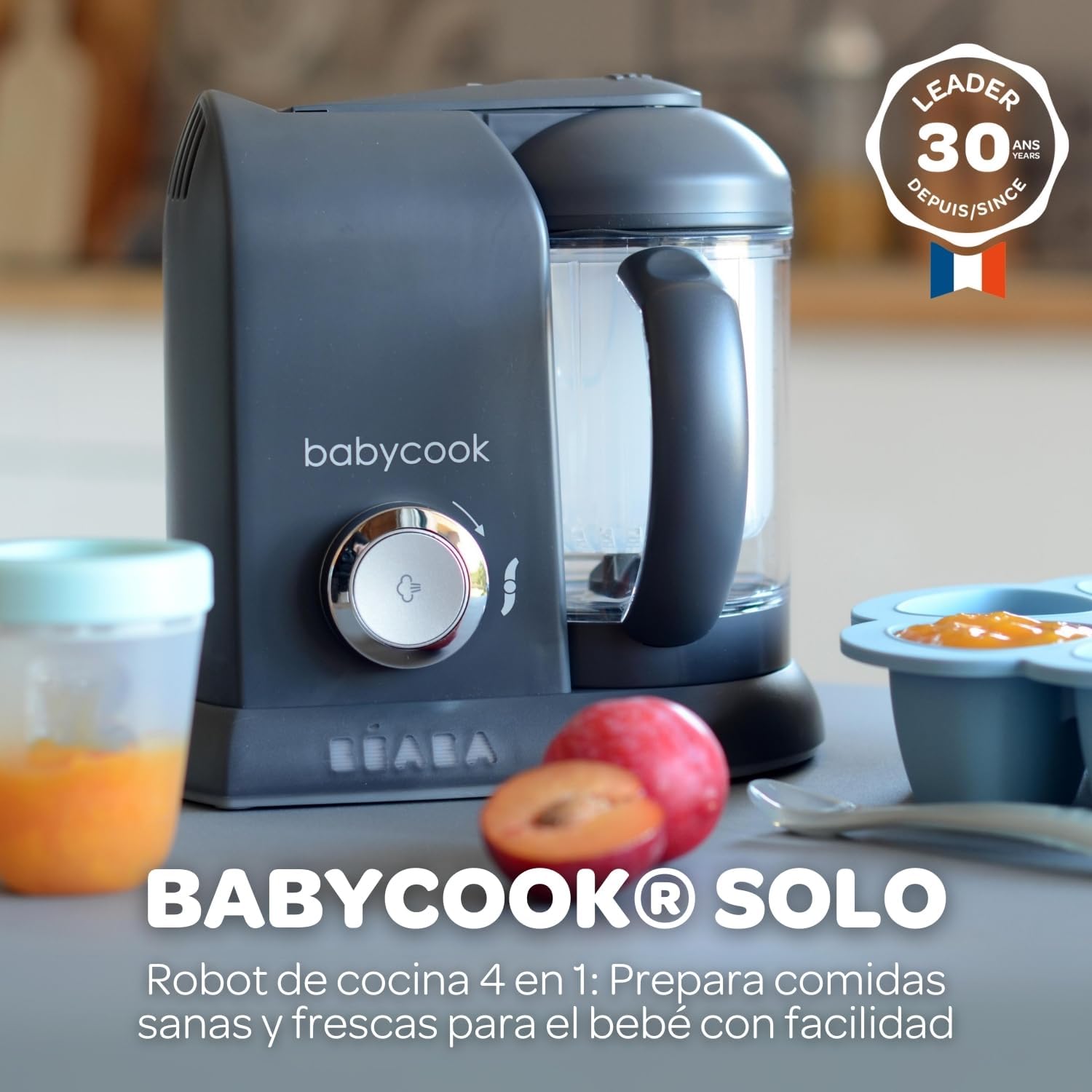 BÉABA Babycook Solo, Robot de cocina infantil 4 en 1, Tritura, cocina y cuece al vapor, Cocción rápida, Comida casera y delic