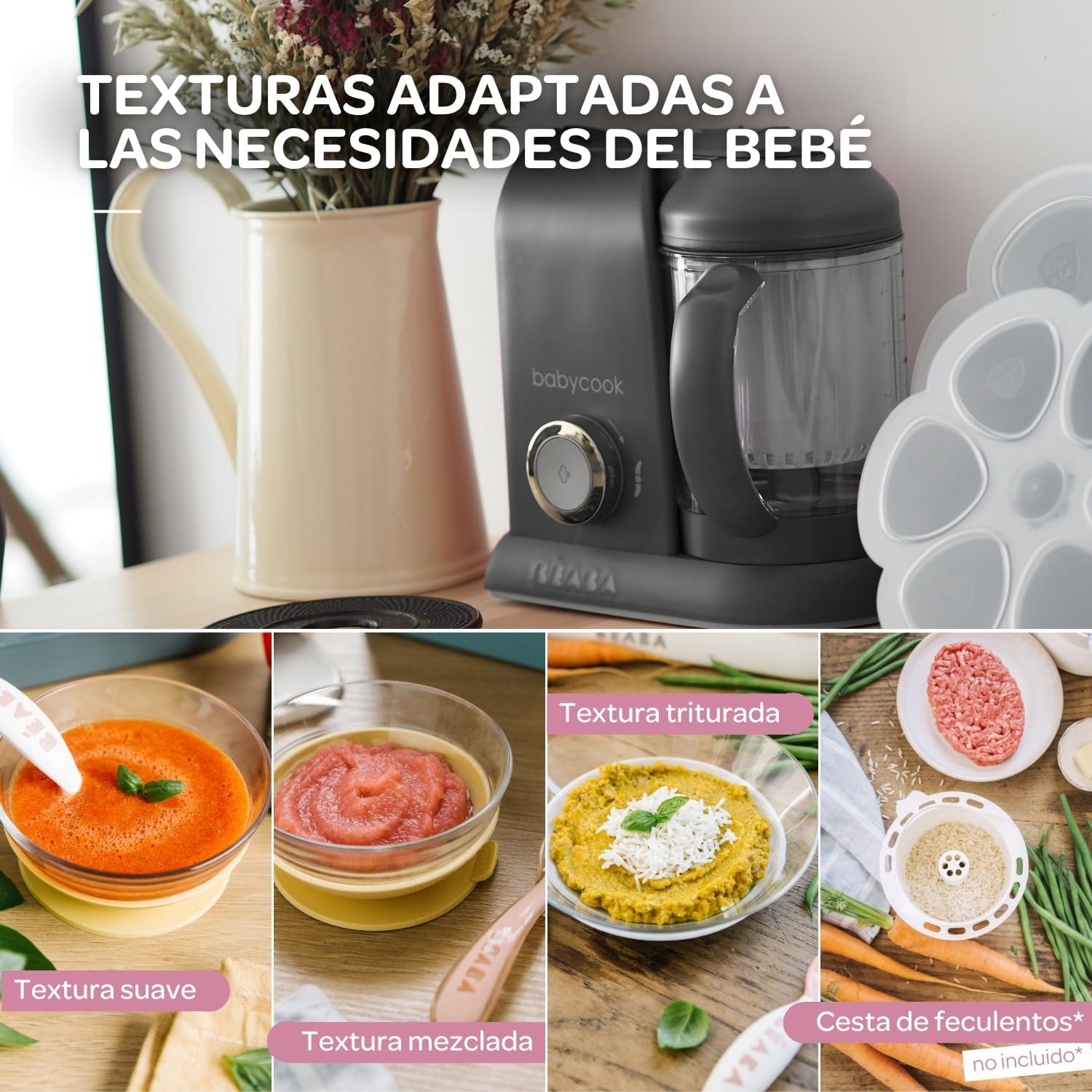 BÉABA Babycook Solo, Robot de cocina infantil 4 en 1, Tritura, cocina y cuece al vapor, Cocción rápida, Comida casera y delic