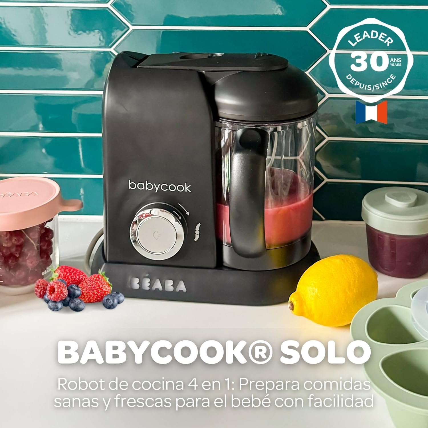 BÉABA Babycook Solo, Robot de cocina infantil 4 en 1, Tritura, cocina y cuece al vapor, Cocción rápida, Comida casera y delic