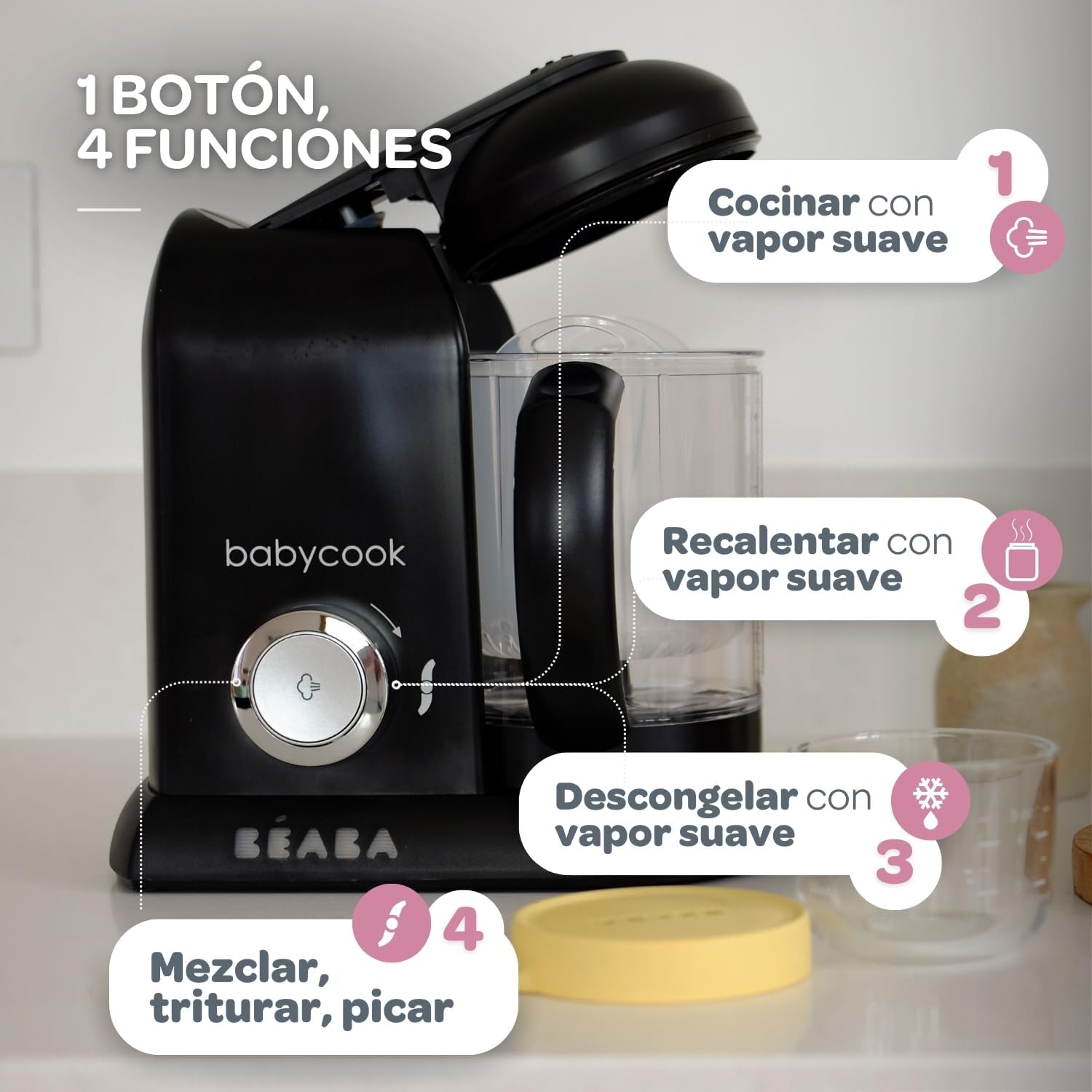 BÉABA Babycook Solo, Robot de cocina infantil 4 en 1, Tritura, cocina y cuece al vapor, Cocción rápida, Comida casera y delic