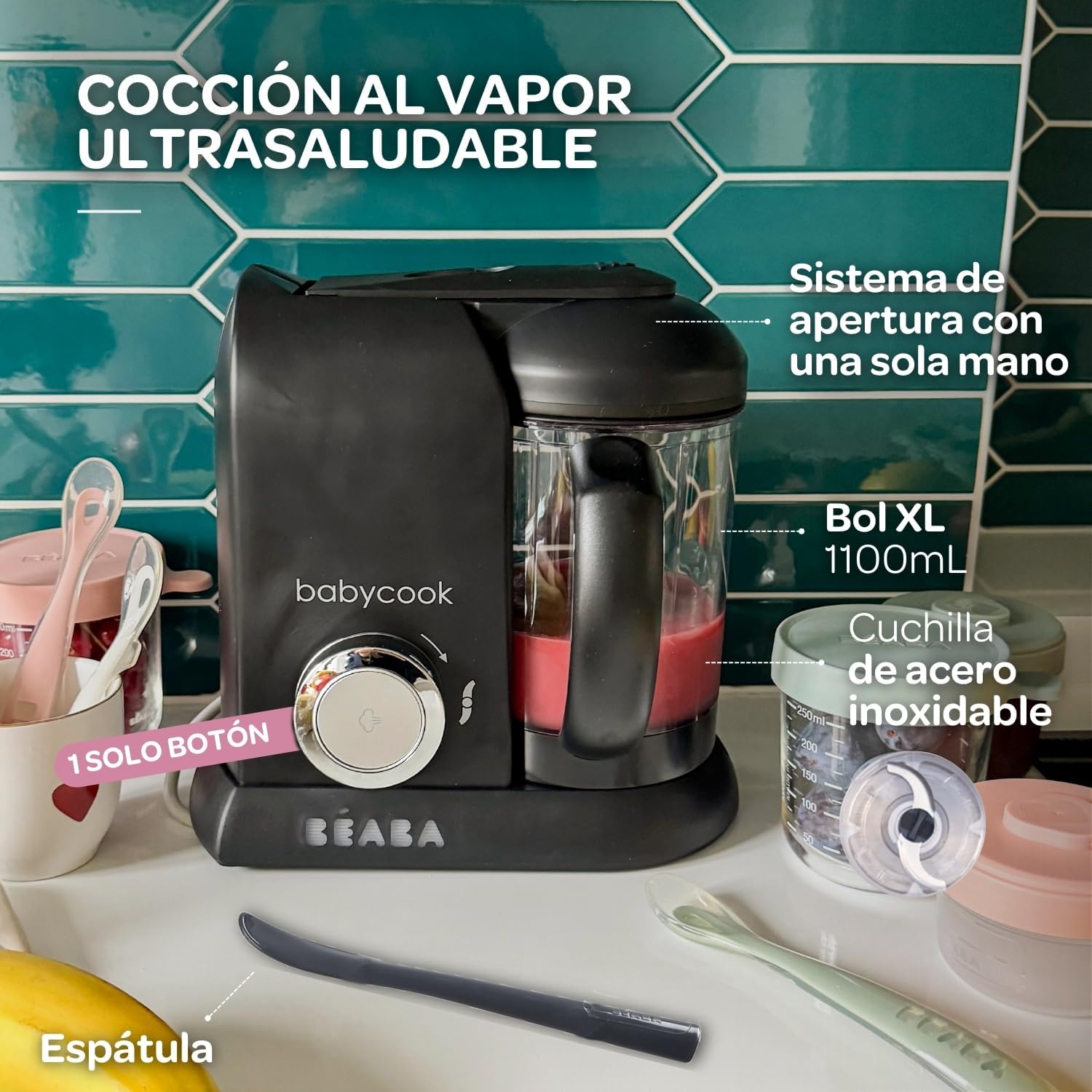 BÉABA Babycook Solo, Robot de cocina infantil 4 en 1, Tritura, cocina y cuece al vapor, Cocción rápida, Comida casera y delic