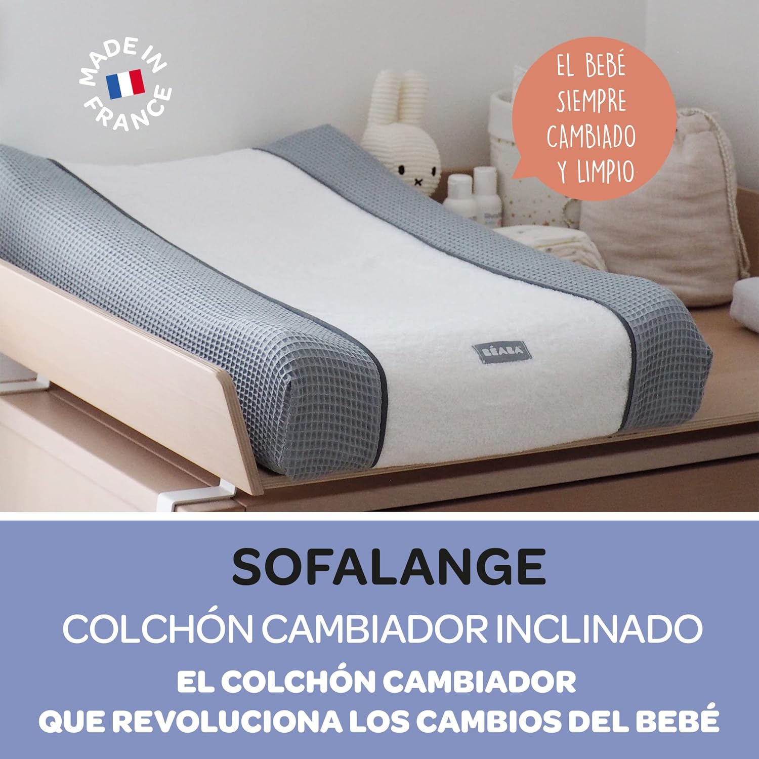 Béaba, Colchón Cambiador Sofalange, Posición inclinada, Limita el reflujo, Duración y Calidad, Tejidos Certificados Oekotex,