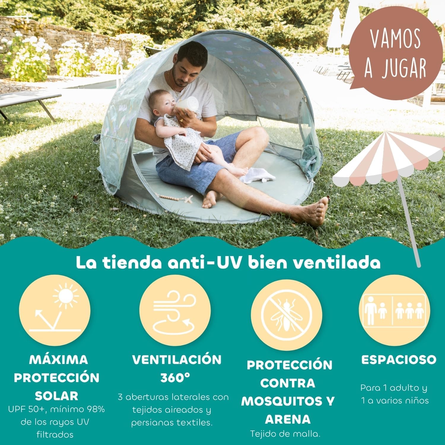 BÉABA, Tienda De Playa para Bebé, Tienda Anti UV Infantil, Protección Solar Máxima UPF50+, Filtrado UV, Ventilación 360°, Mos