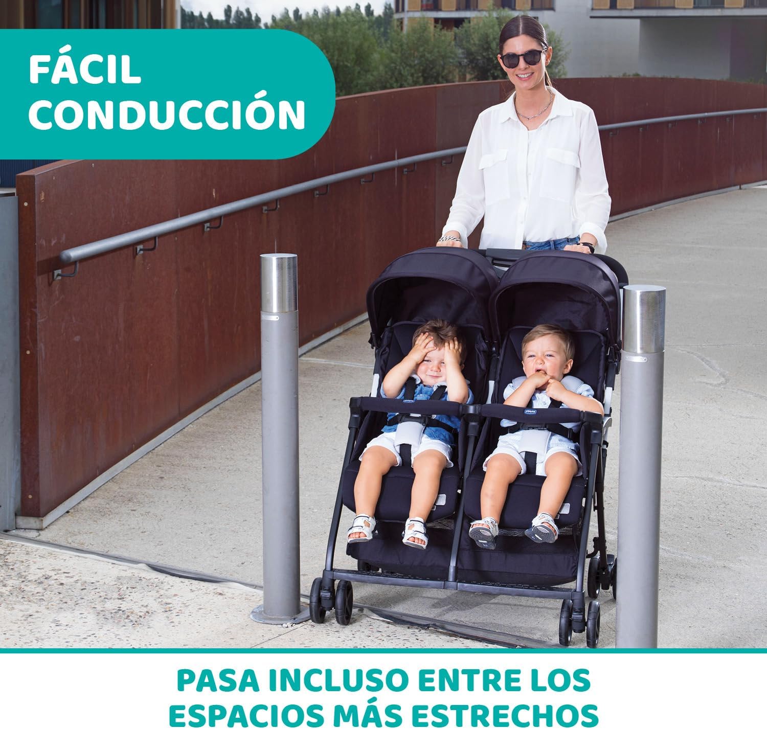 Chicco OHlalà - Cochecito doble doble doble de 0 meses a 15 kg, cochecito ligero reclinable y plegable, reposapiés ajustables