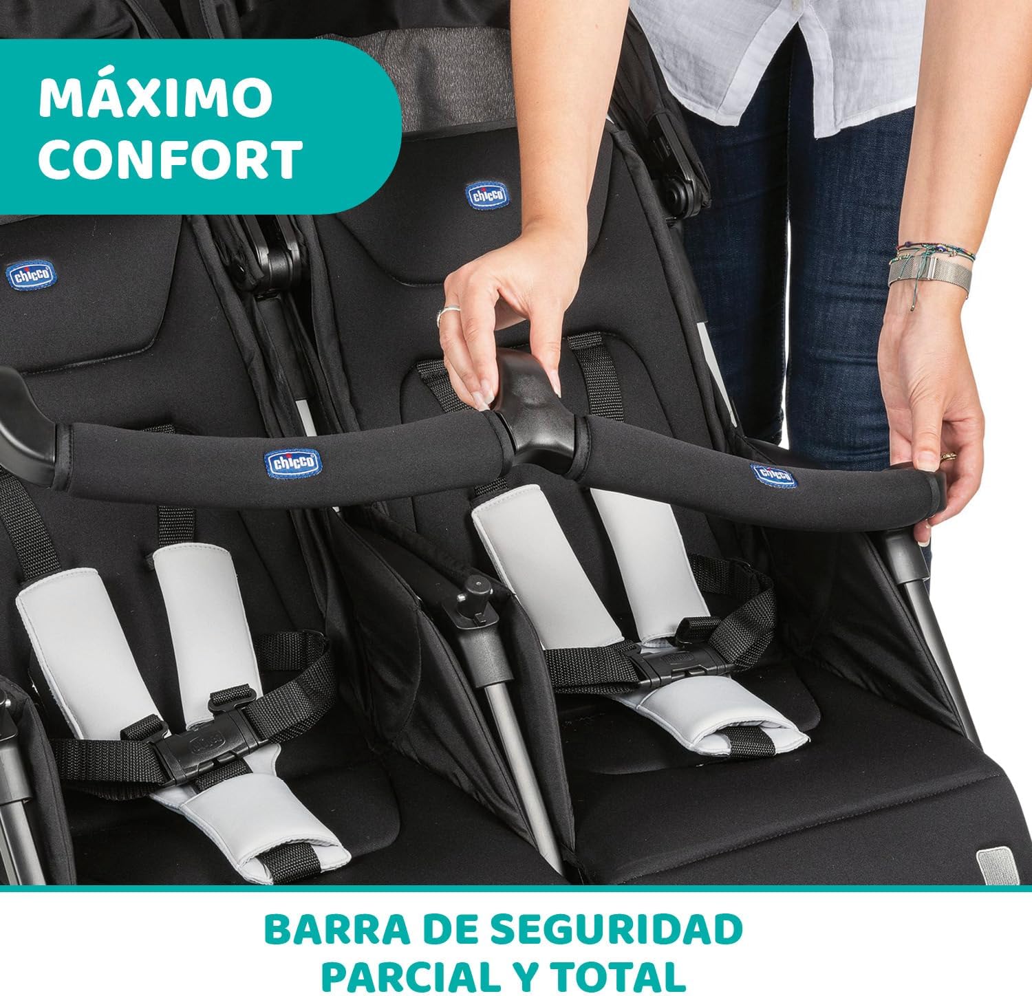 Chicco OHlalà Twin Silla de Paseo Gemelar desde 0 Meses hasta 15 kg para Gemelos y Hermanos, Cochecito Doble Reclinable y Ple