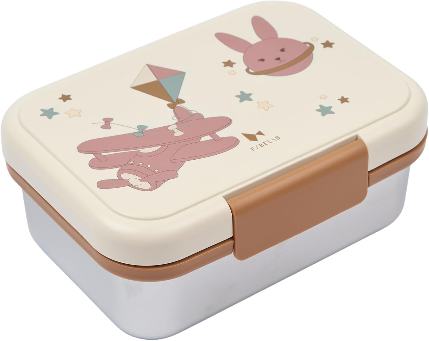 Fabelab Fiambrera para niños con compartimentos Bunny Air Plane | Fiambrera de acero inoxidable 1000 ml a prueba de fugas | F