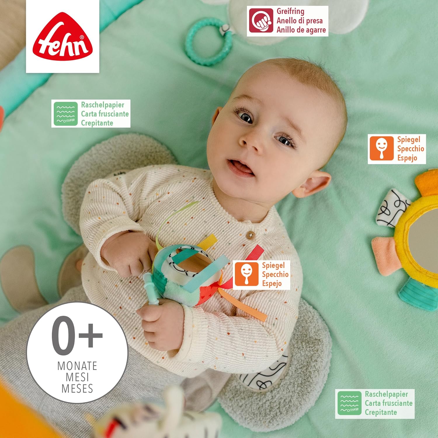 Fehn 3-D-Activity-Decke Koala – Erlebnisdecke mit Spielbogen & abnehmbaren Spielzeugen Zum Greifen – Spieldecke für Babys und