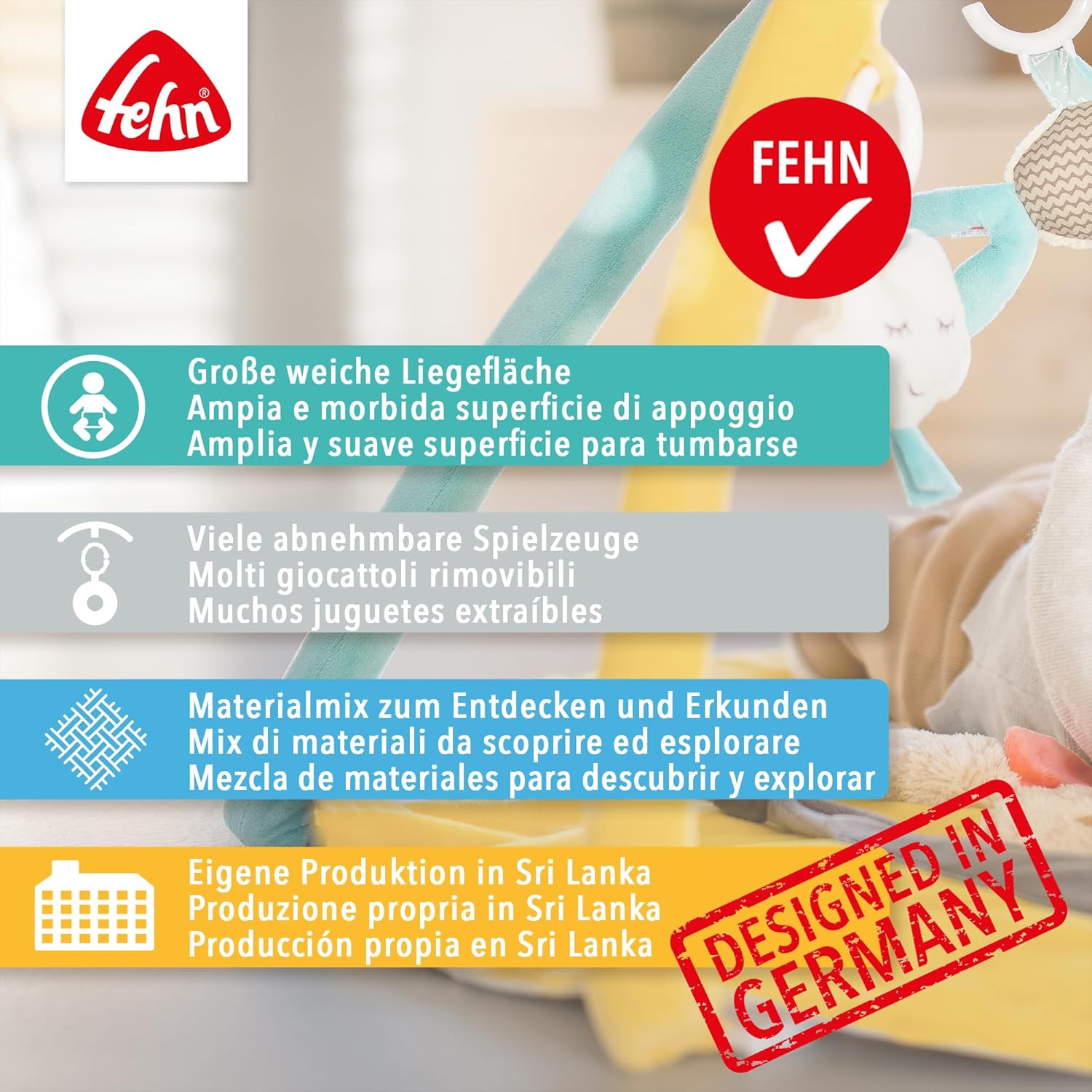 Fehn 3-D-Activity-Decke Koala – Erlebnisdecke mit Spielbogen & abnehmbaren Spielzeugen Zum Greifen – Spieldecke für Babys und