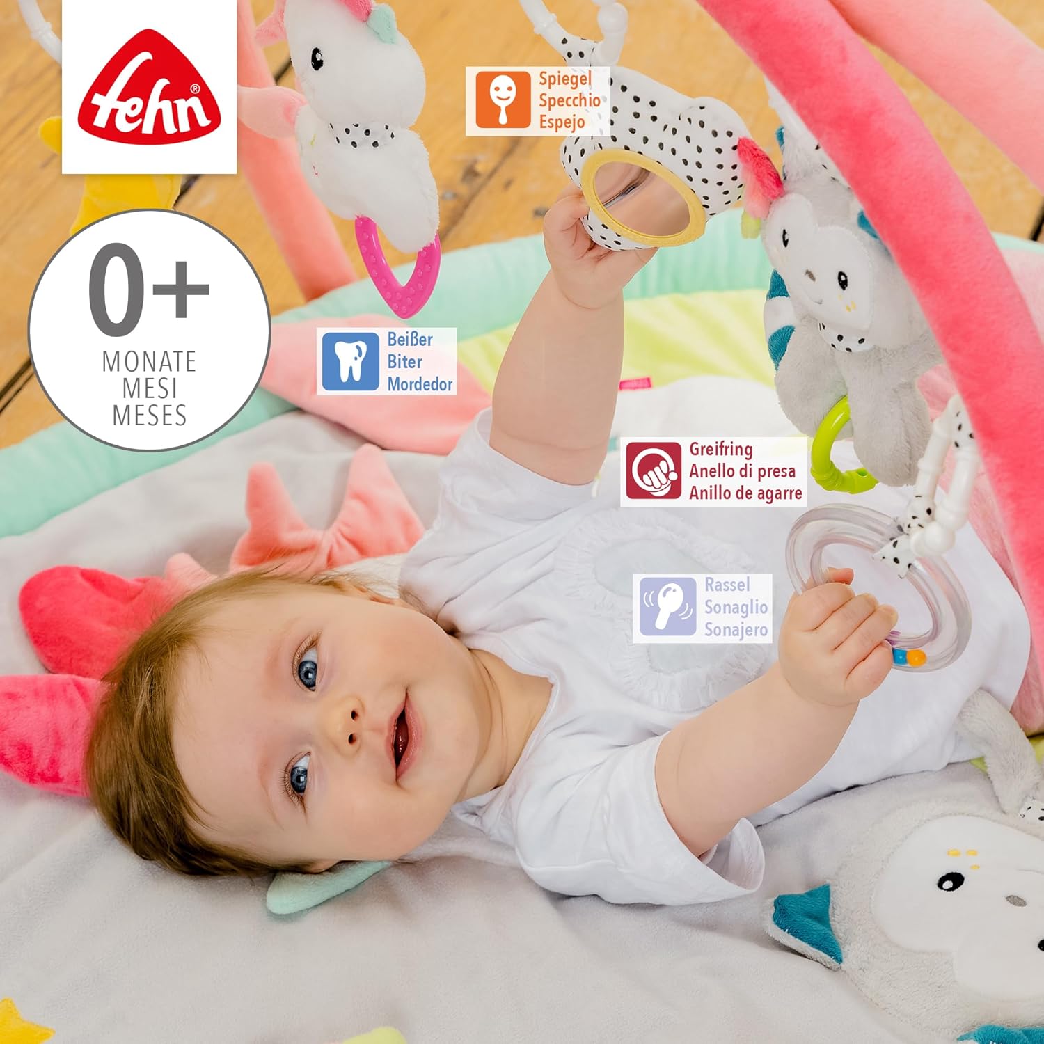 Fehn manta de actividades 3D arco de juegos Aiko y Yuki - Manta de juego para bebés con 5 juguetes extraíbles para agarrar -