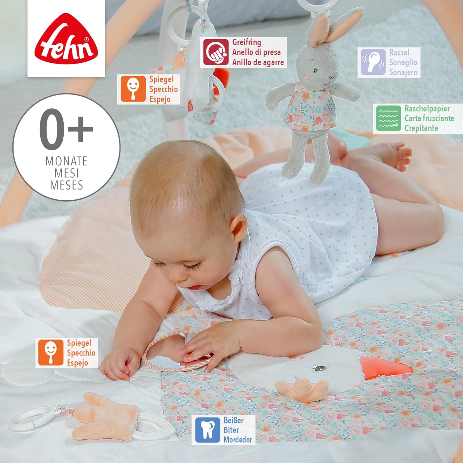 Fehn manta de actividades 3D arco de juegos cisne - Manta de juego para bebés con 5 juguetes extraíbles para agarrar - para b