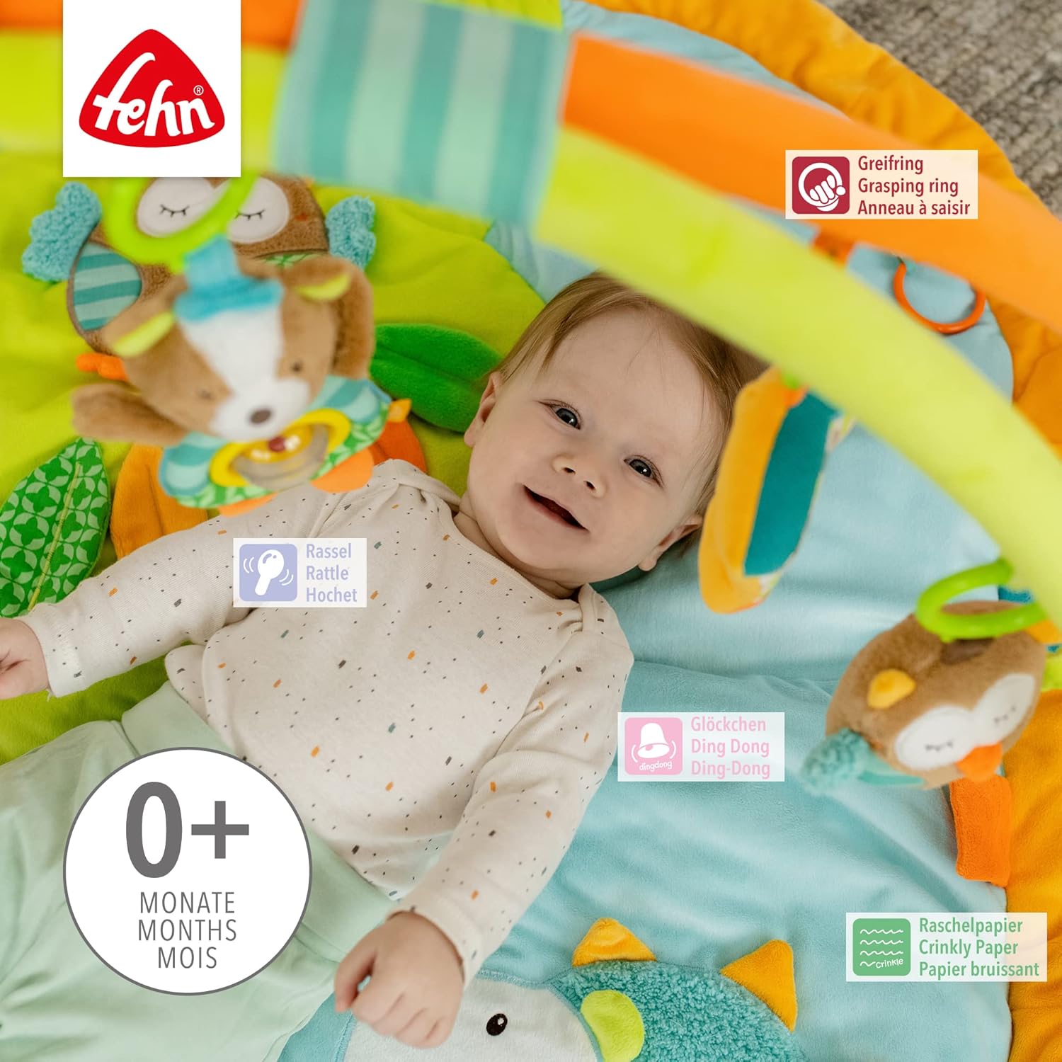 Fehn manta de actividades 3D arco de juegos Forest - Manta de juego para bebés con 5 juguetes extraíbles para agarrar - para