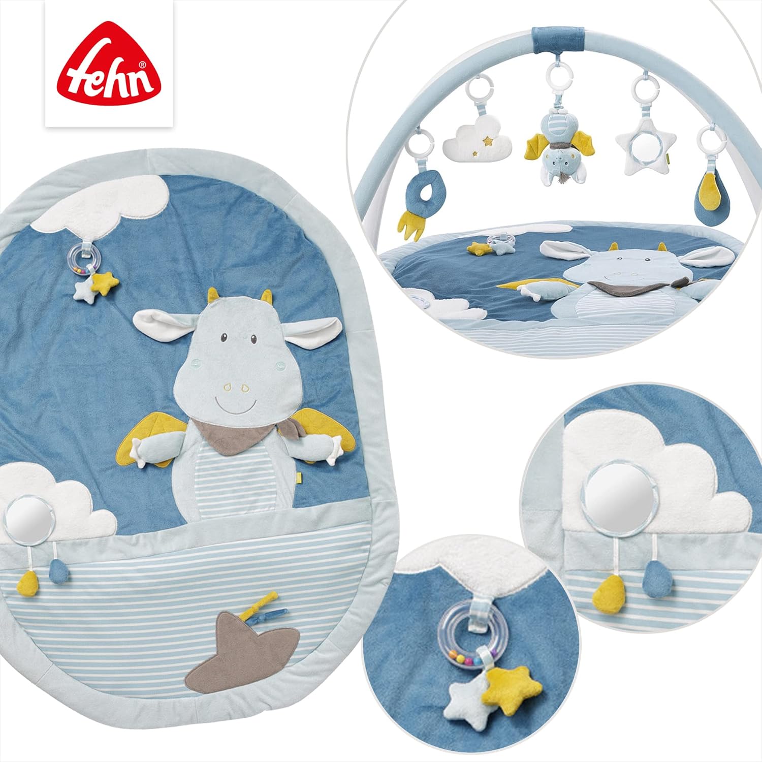 Fehn manta de actividades 3D arco de juegos Little Castle - Manta de juego para bebés con 5 juguetes extraíbles para agarrar