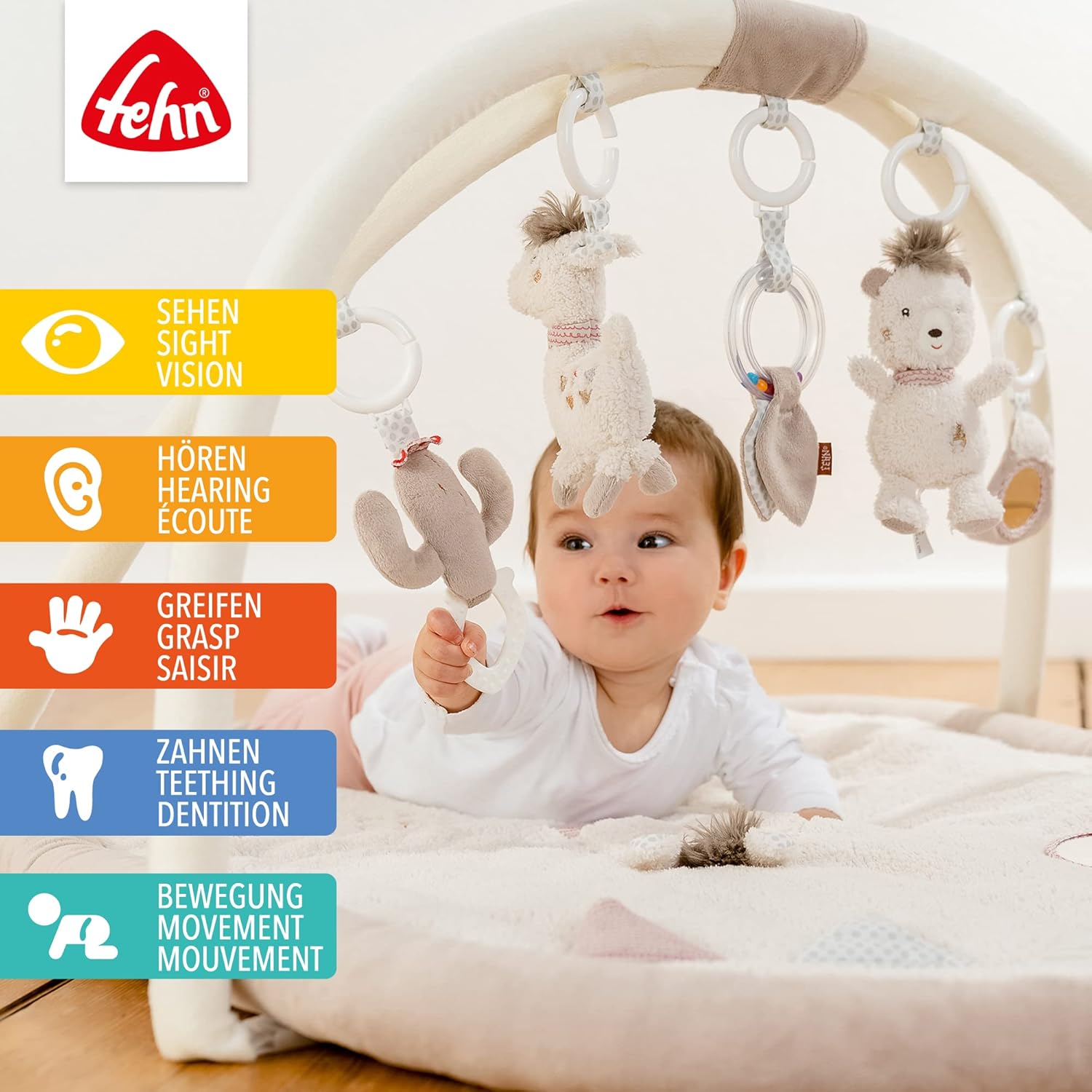 Fehn manta de actividades 3D arco de juegos Perú - Manta de juego para bebés con 5 juguetes extraíbles para agarrar - para be