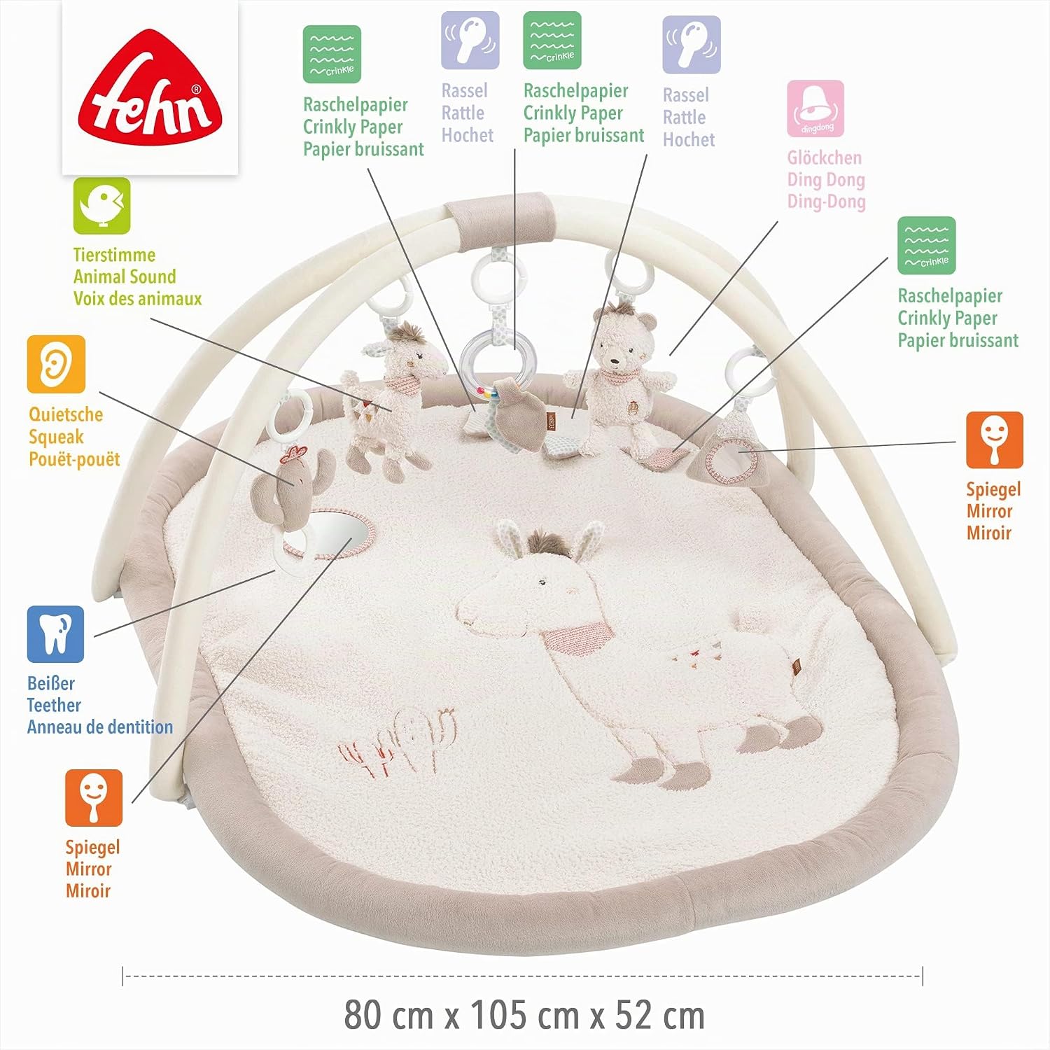 Fehn manta de actividades 3D arco de juegos Perú - Manta de juego para bebés con 5 juguetes extraíbles para agarrar - para be