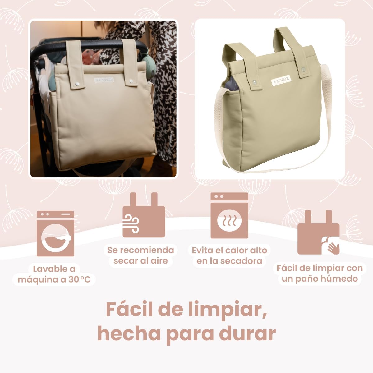 MIMUSELINA Bolso Carro Bebe | Pañalera Bebe organizador para silla paseo con gran capacidad | Bolso Maternidad Elegante y Prá