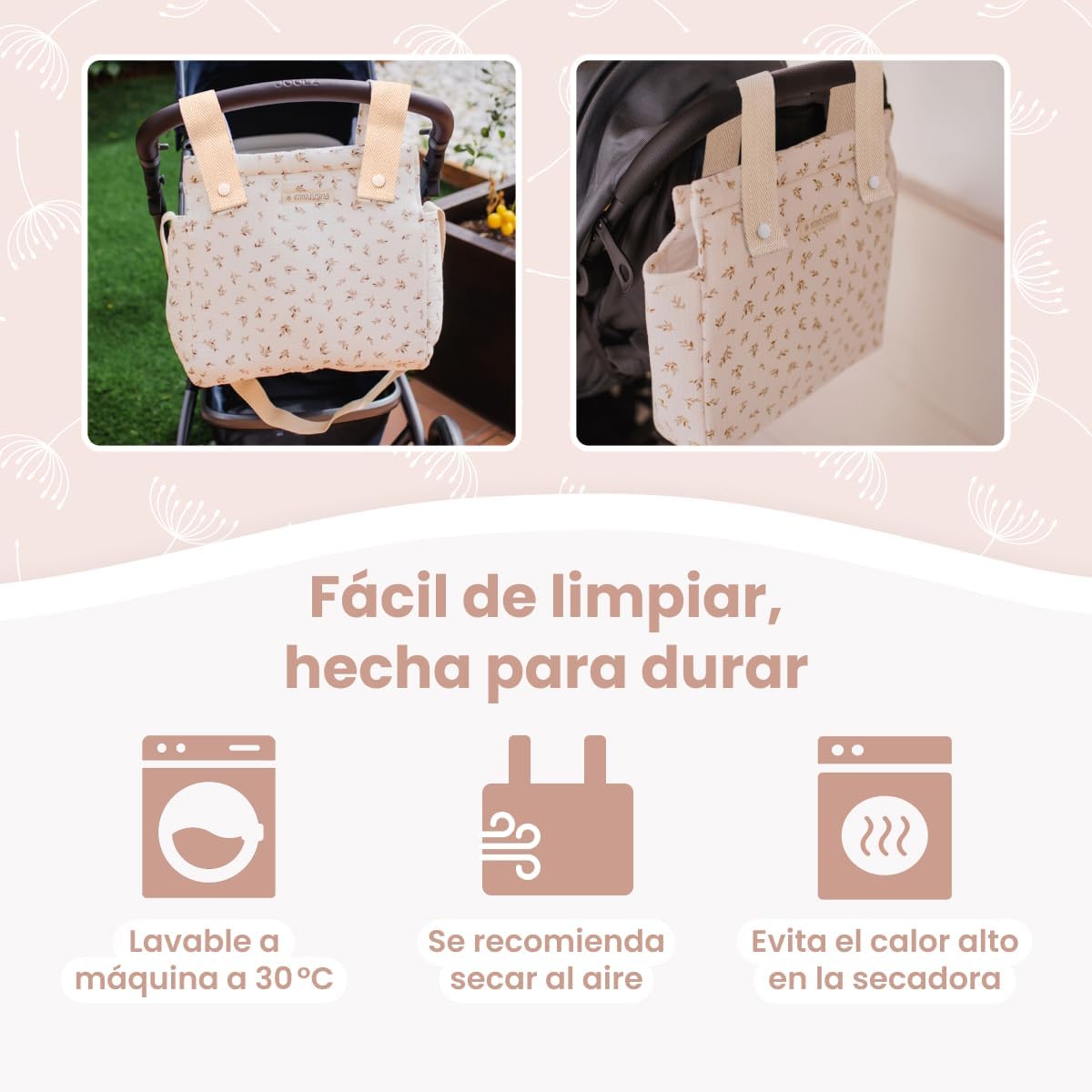 Detalle de MIMUSELINA Bolso Carro Bebe | Pañalera Bebe organizador para silla paseo con gran capacidad | Bolso Maternidad Ele