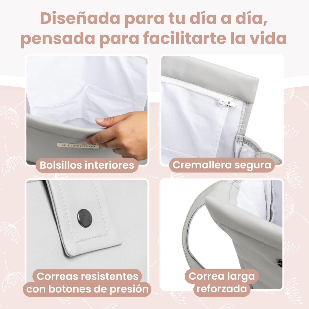 MIMUSELINA Bolso Carro Bebe | Pañalera Bebe organizador para silla paseo con gran capacidad | Bolso Maternidad Elegante y Prá