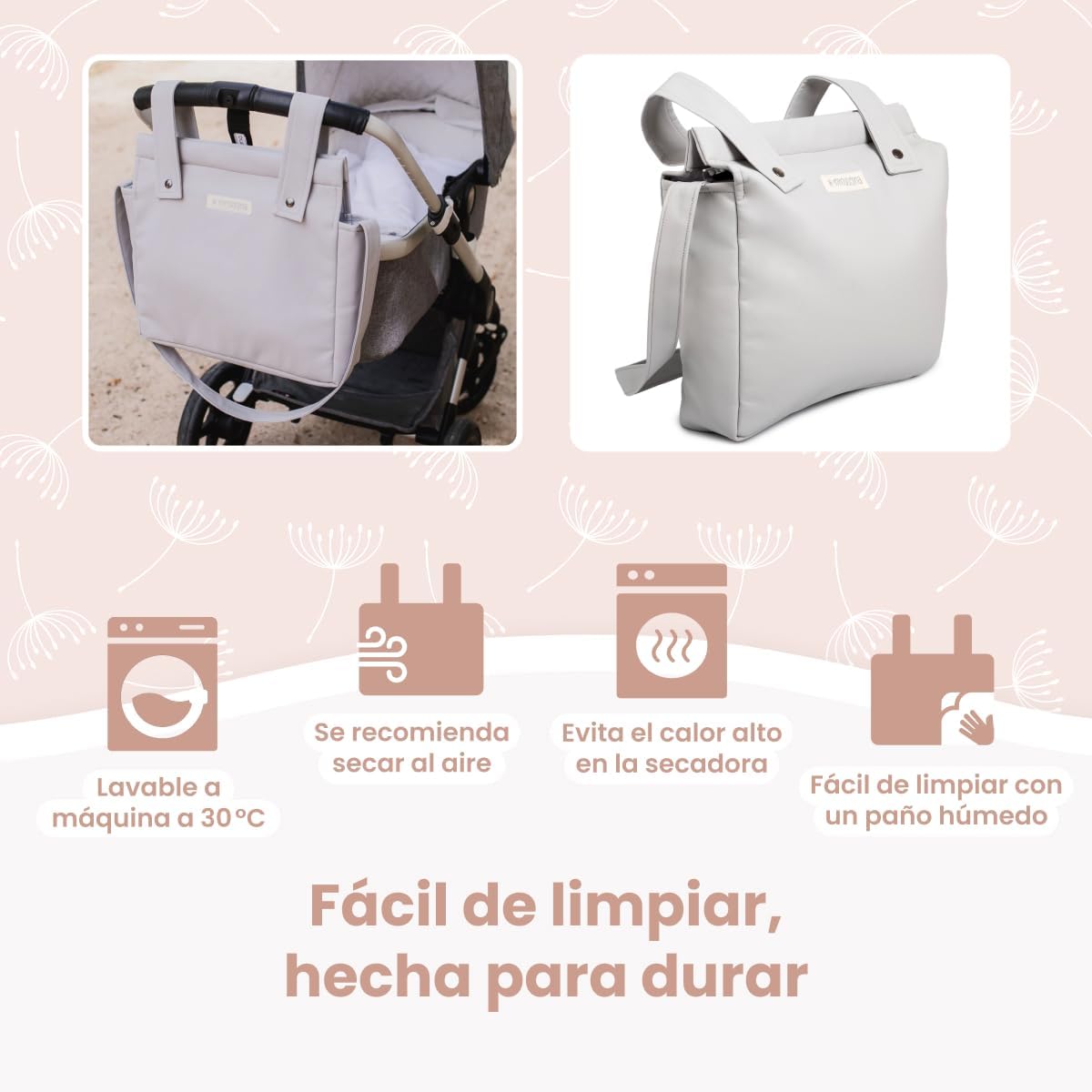 MIMUSELINA Bolso Carro Bebe | Pañalera Bebe organizador para silla paseo con gran capacidad | Bolso Maternidad Elegante y Prá