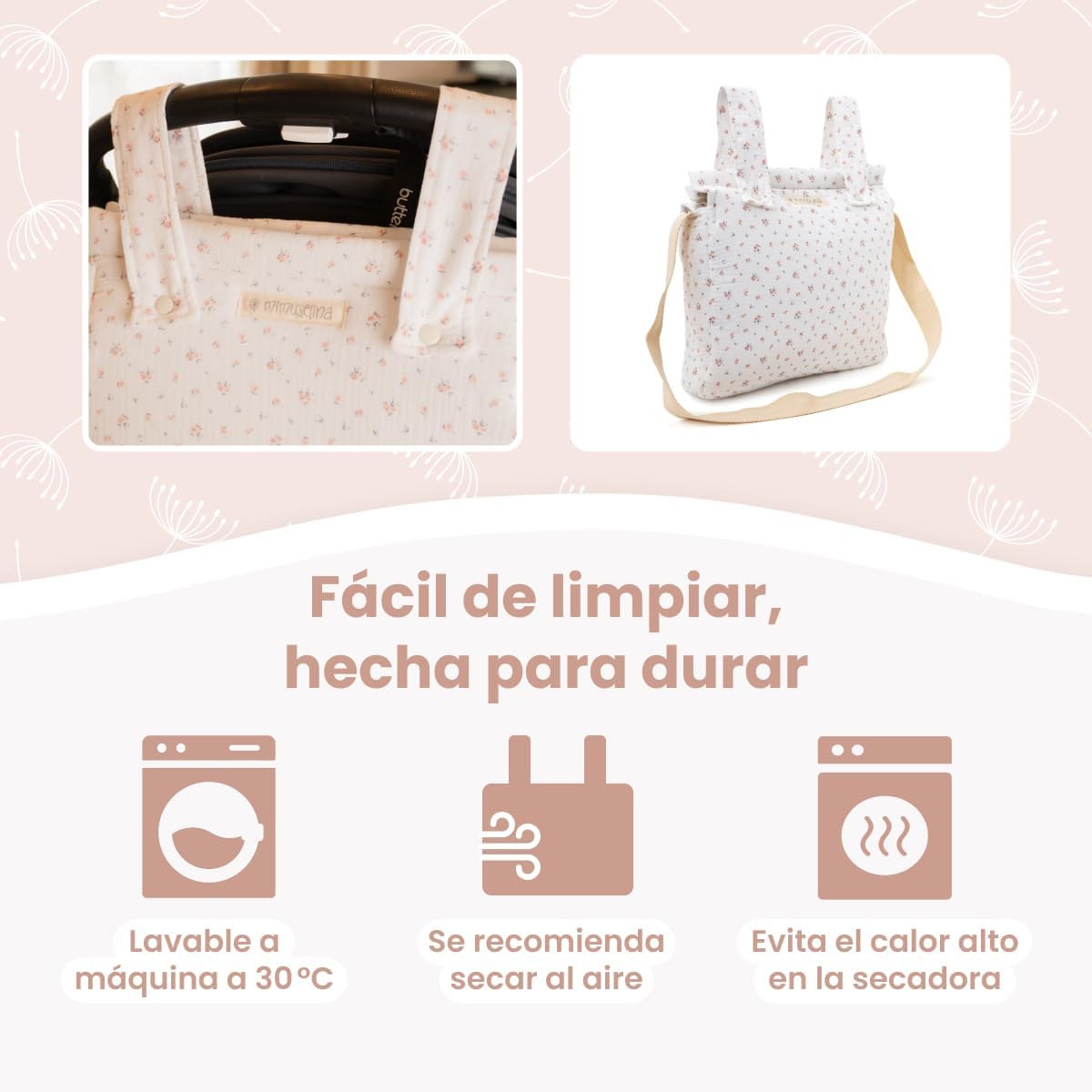 Detalle de MIMUSELINA Bolso Carro Bebe | Pañalera Bebe organizador para silla paseo con gran capacidad | Bolso Maternidad Ele
