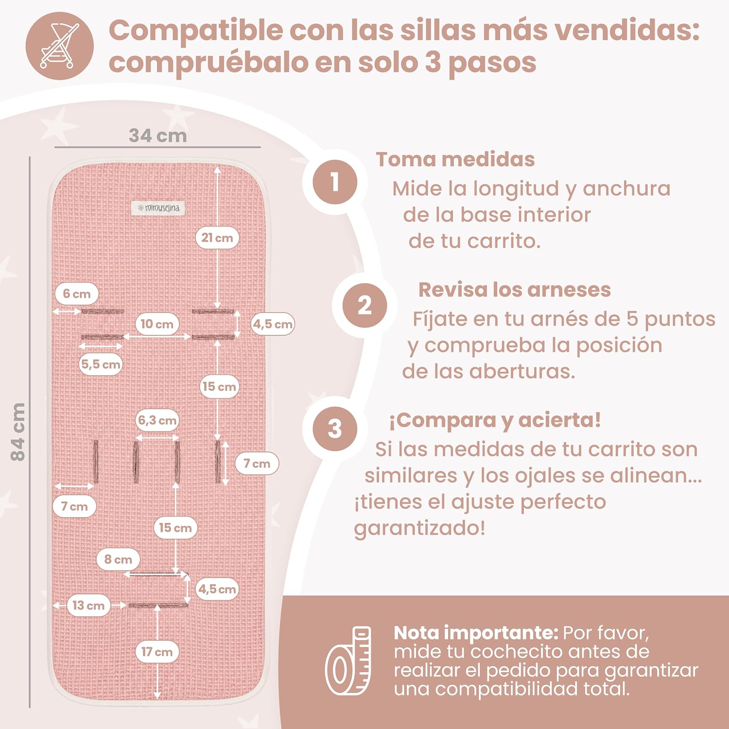 MIMUSELINA Colchoneta Silla Paseo Universal para Bebé en 100% Algodón OEKO-TEX | Funda Carrito Bebe Verano e Invierno, Transp