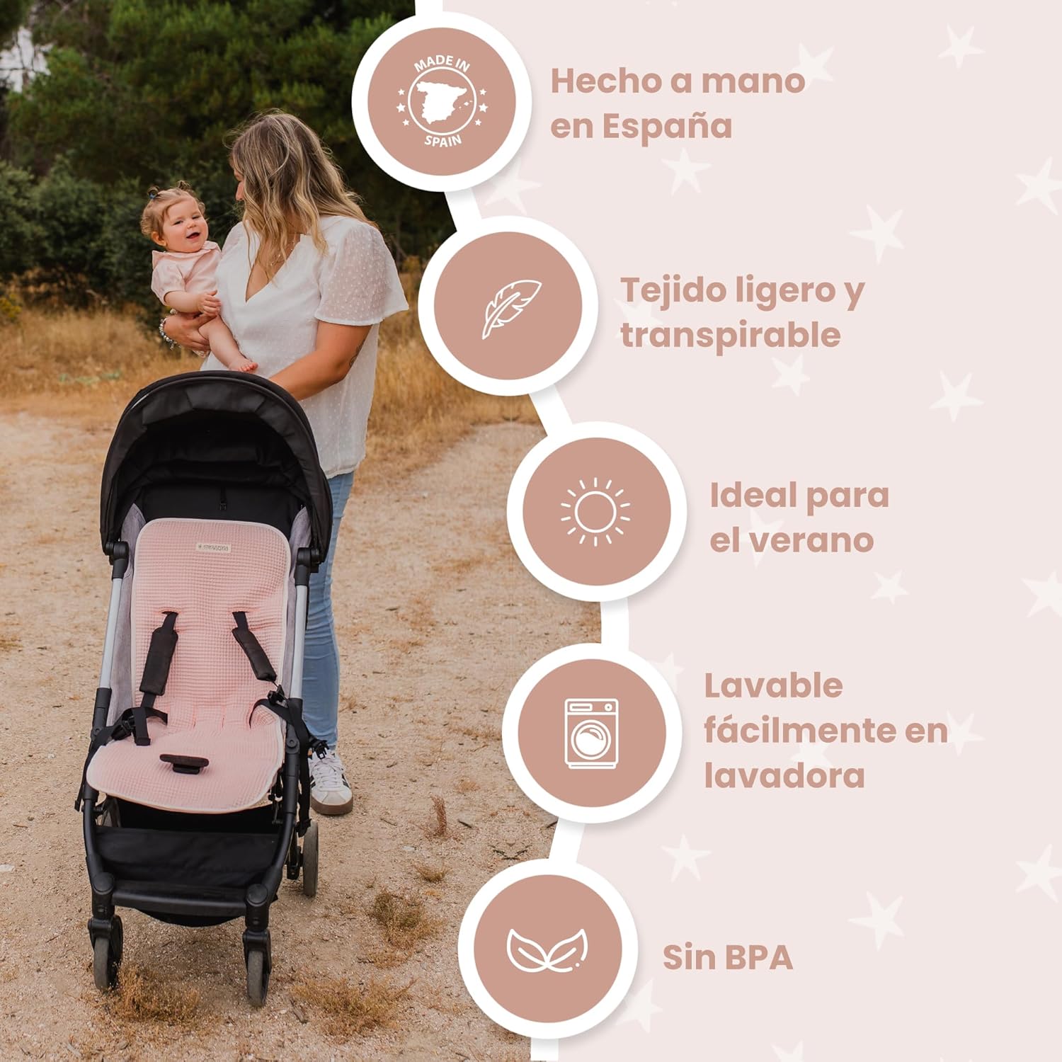 MIMUSELINA Colchoneta Silla Paseo Universal para Bebé en 100% Algodón OEKO-TEX | Funda Carrito Bebe Verano e Invierno, Transp