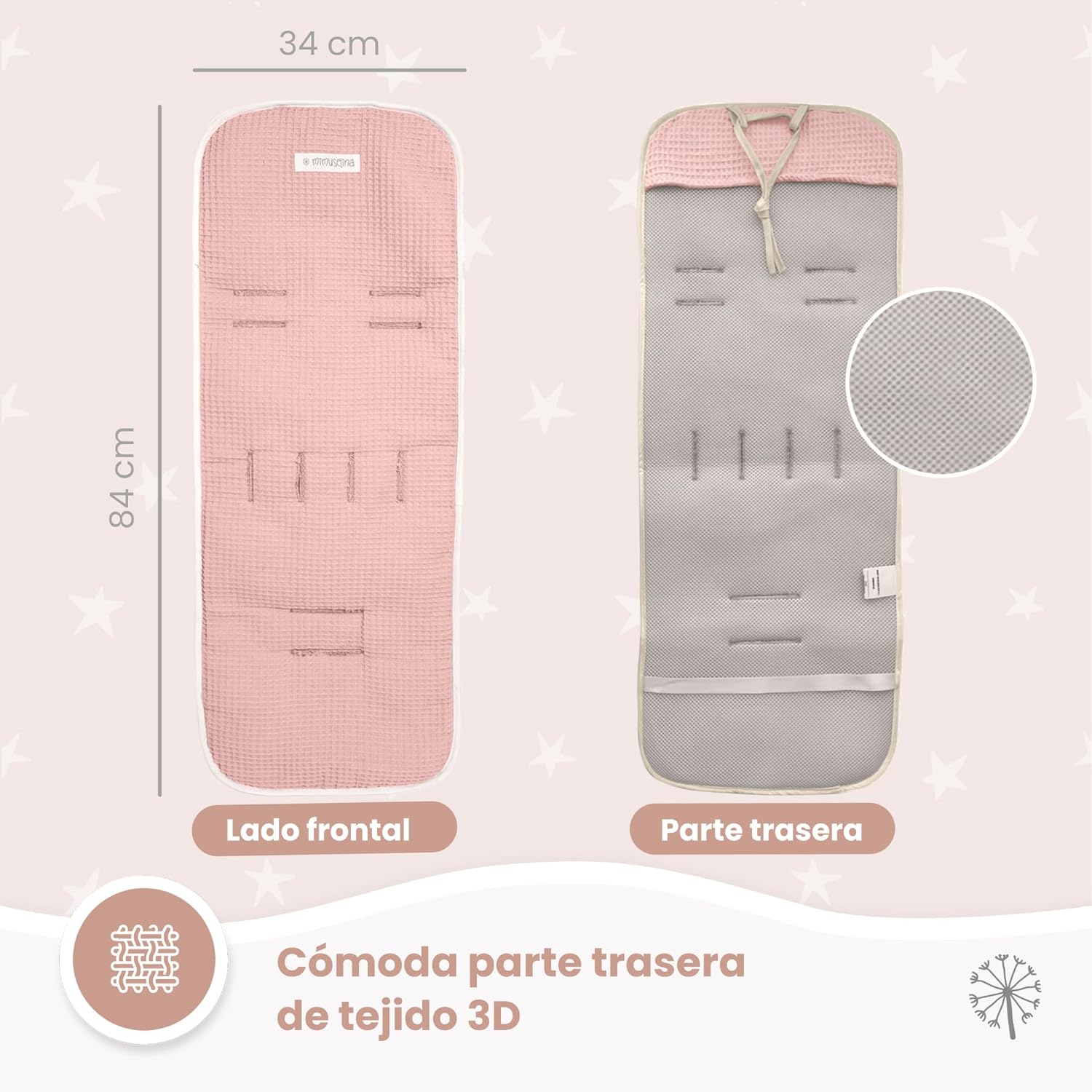 MIMUSELINA Colchoneta Silla Paseo Universal para Bebé en 100% Algodón OEKO-TEX | Funda Carrito Bebe Verano e Invierno, Transp