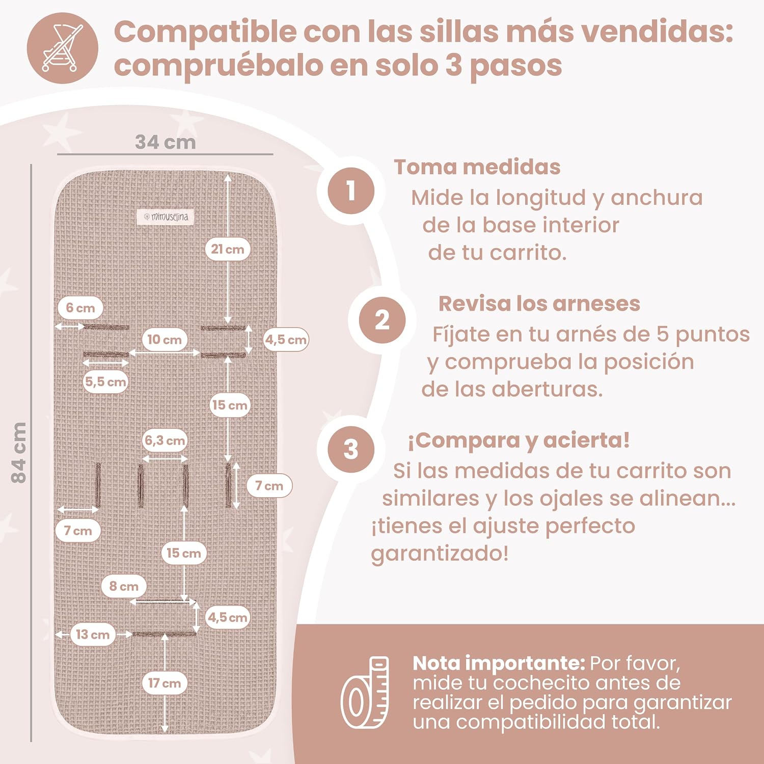 MIMUSELINA Colchoneta Silla Paseo Universal para Bebé en 100% Algodón OEKO-TEX | Funda Carrito Bebe Verano e Invierno, Transp