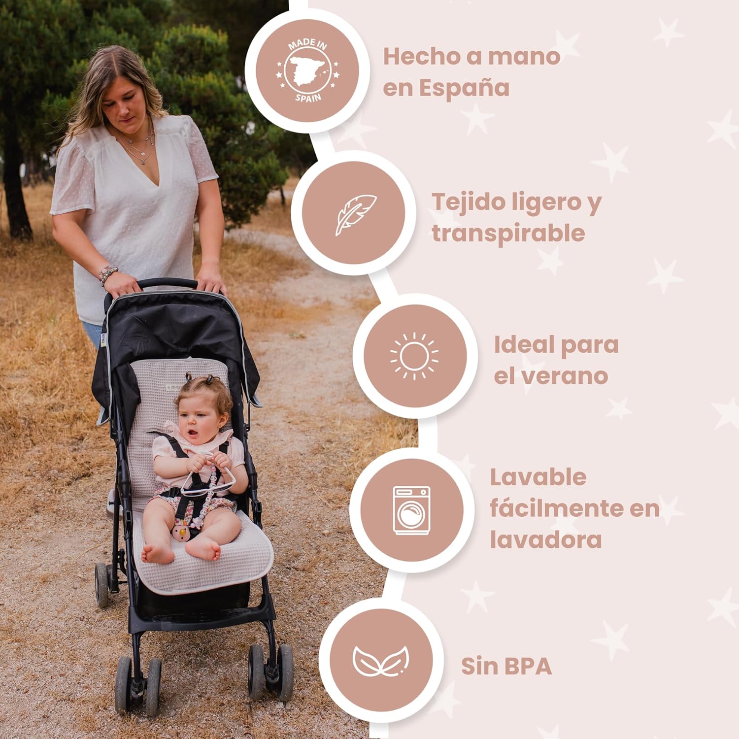 MIMUSELINA Colchoneta Silla Paseo Universal para Bebé en 100% Algodón OEKO-TEX | Funda Carrito Bebe Verano e Invierno, Transp