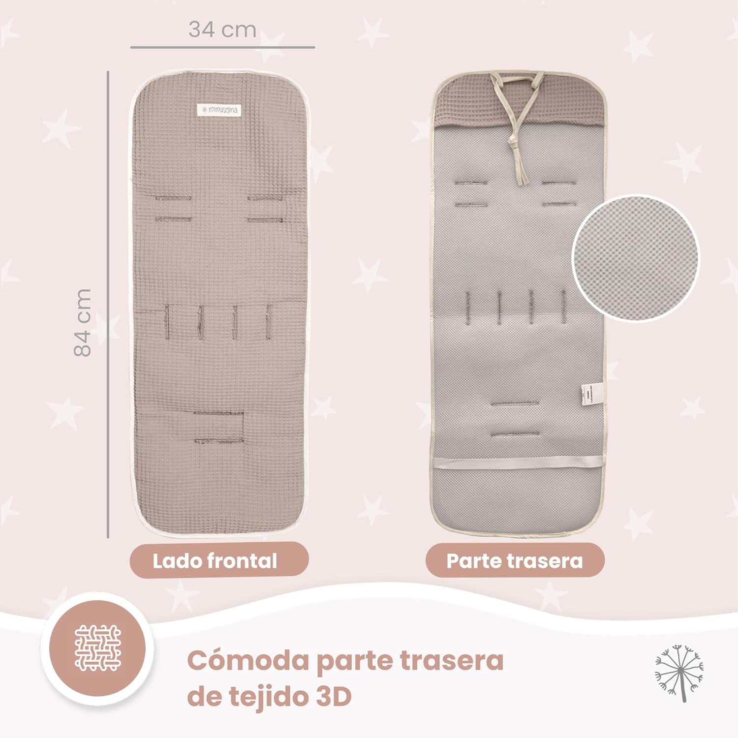 MIMUSELINA Colchoneta Silla Paseo Universal para Bebé en 100% Algodón OEKO-TEX | Funda Carrito Bebe Verano e Invierno, Transp