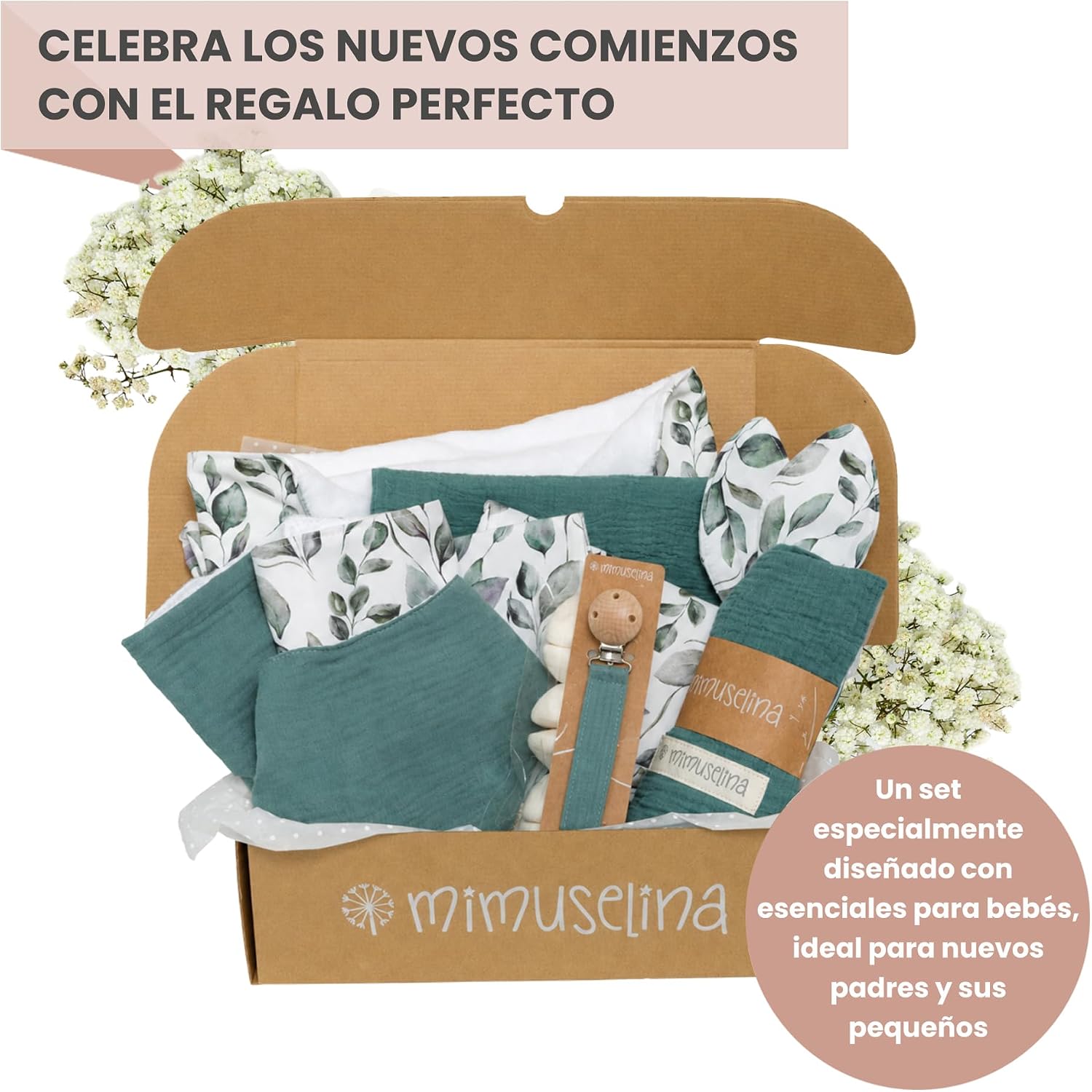 MIMUSELINA Pack Regalo Recien Nacido Niña o Niño | Cestas Bebe para Hospital o Baby Shower | Canastilla Bebe Recien Nacido Di