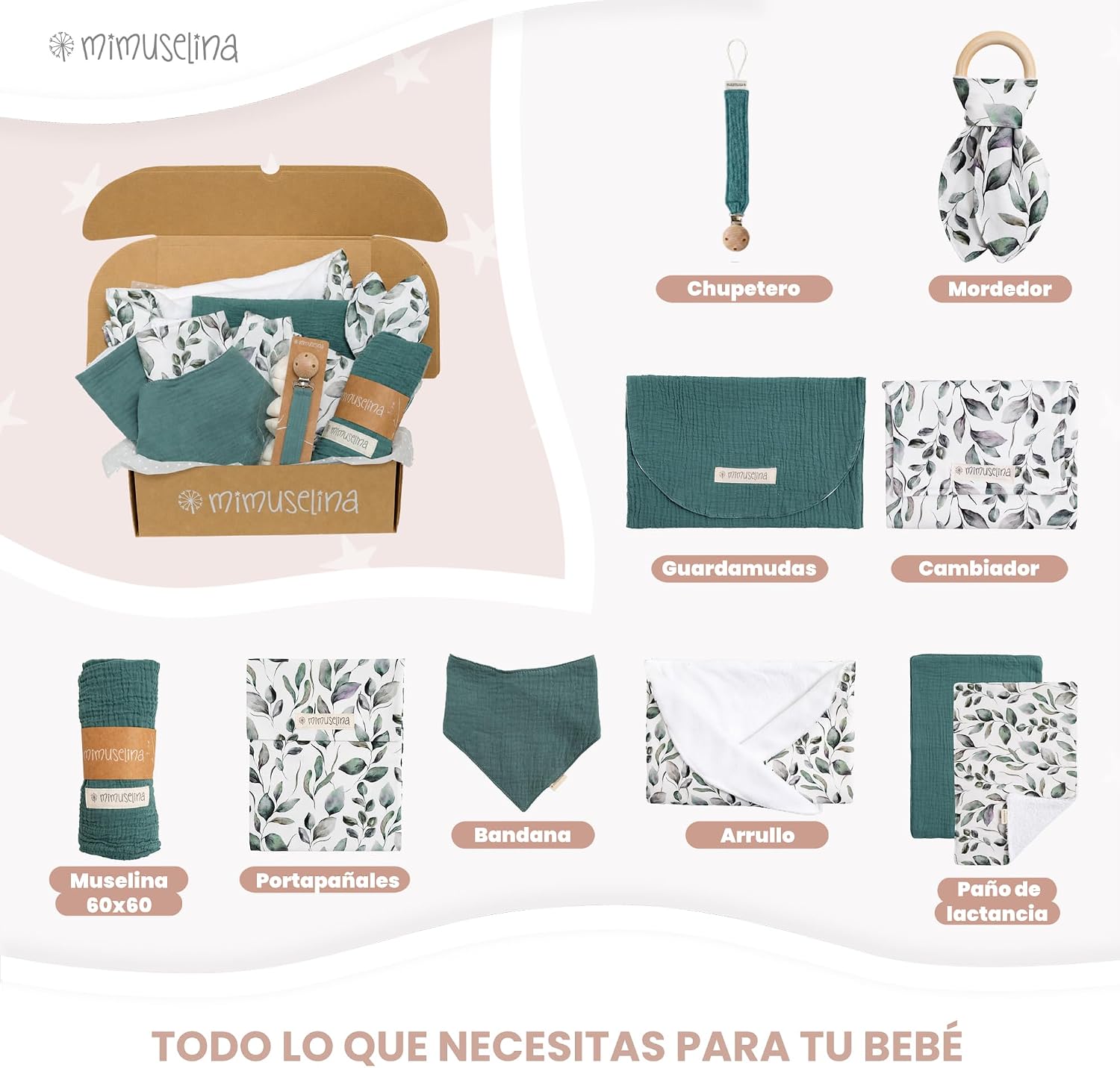 MIMUSELINA Pack Regalo Recien Nacido Niña o Niño | Cestas Bebe para Hospital o Baby Shower | Canastilla Bebe Recien Nacido Di
