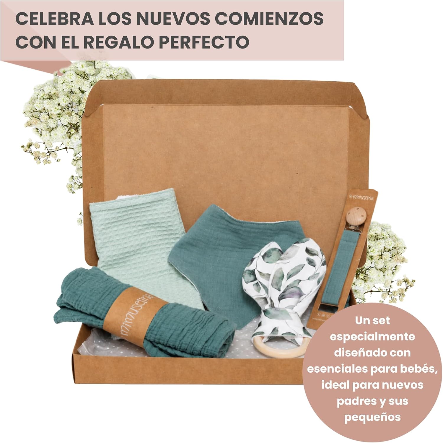 MIMUSELINA Pack Regalo Recien Nacido Niña o Niño | Cestas Bebe para Hospital o Baby Shower | Canastilla Bebe Recien Nacido Di