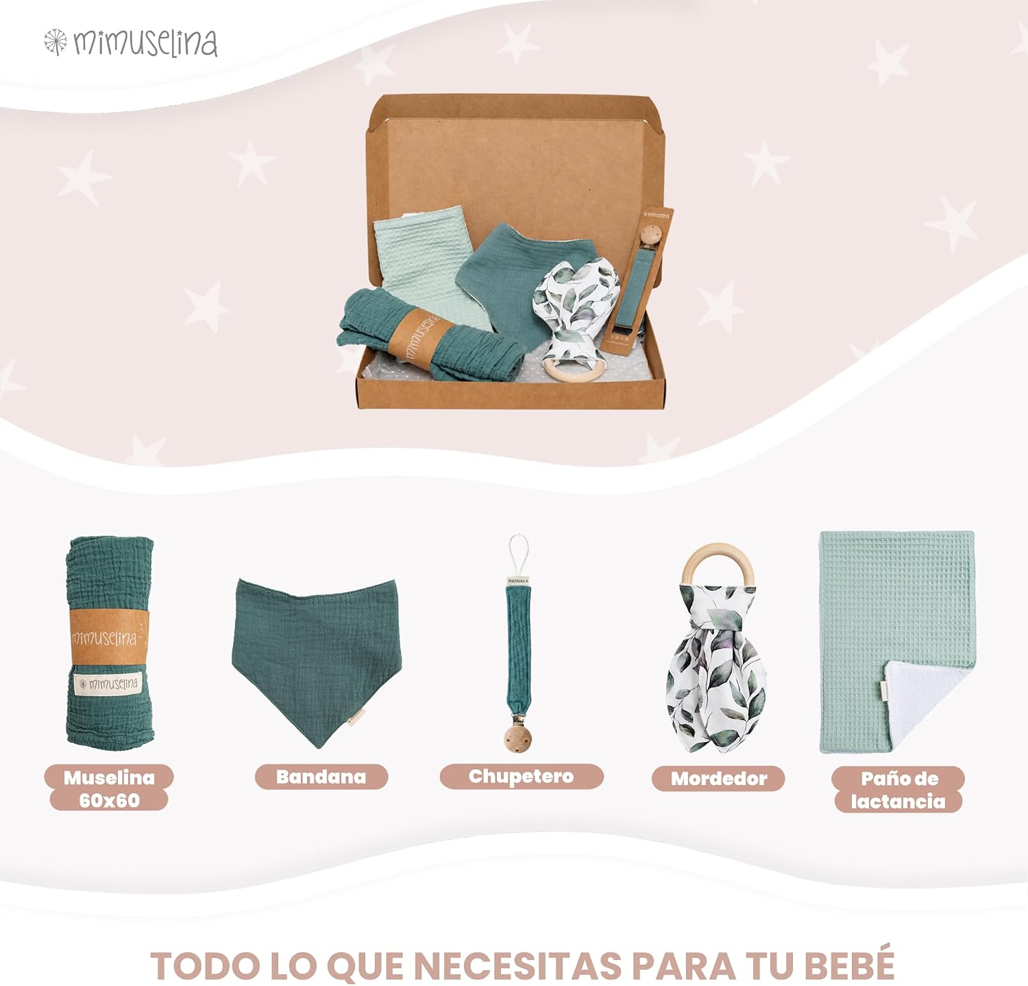 MIMUSELINA Pack Regalo Recien Nacido Niña o Niño | Cestas Bebe para Hospital o Baby Shower | Canastilla Bebe Recien Nacido Di