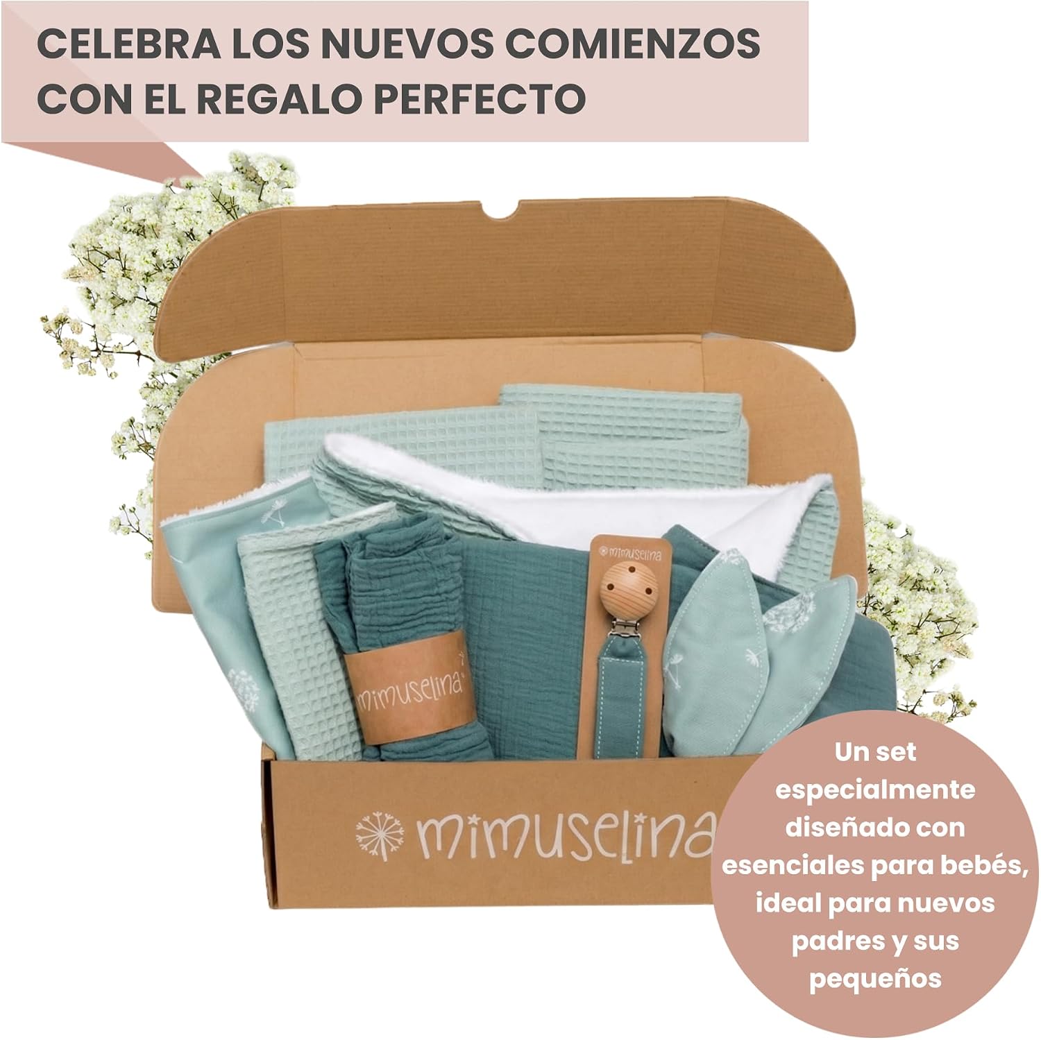 MIMUSELINA Pack Regalo Recien Nacido Niña o Niño | Cestas Bebe para Hospital o Baby Shower | Canastilla Bebe Recien Nacido Di