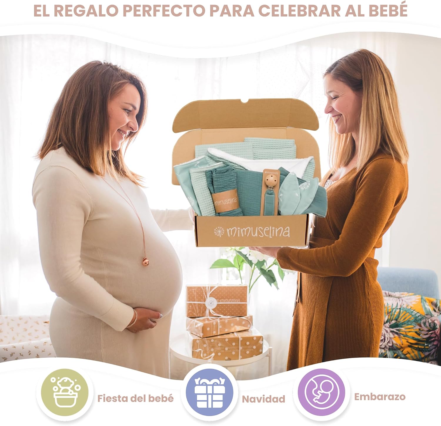 MIMUSELINA Pack Regalo Recien Nacido Niña o Niño | Cestas Bebe para Hospital o Baby Shower | Canastilla Bebe Recien Nacido Di