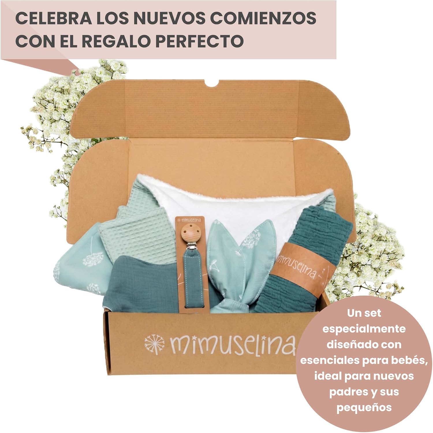 MIMUSELINA Pack Regalo Recien Nacido Niña o Niño | Cestas Bebe para Hospital o Baby Shower | Canastilla Bebe Recien Nacido Di