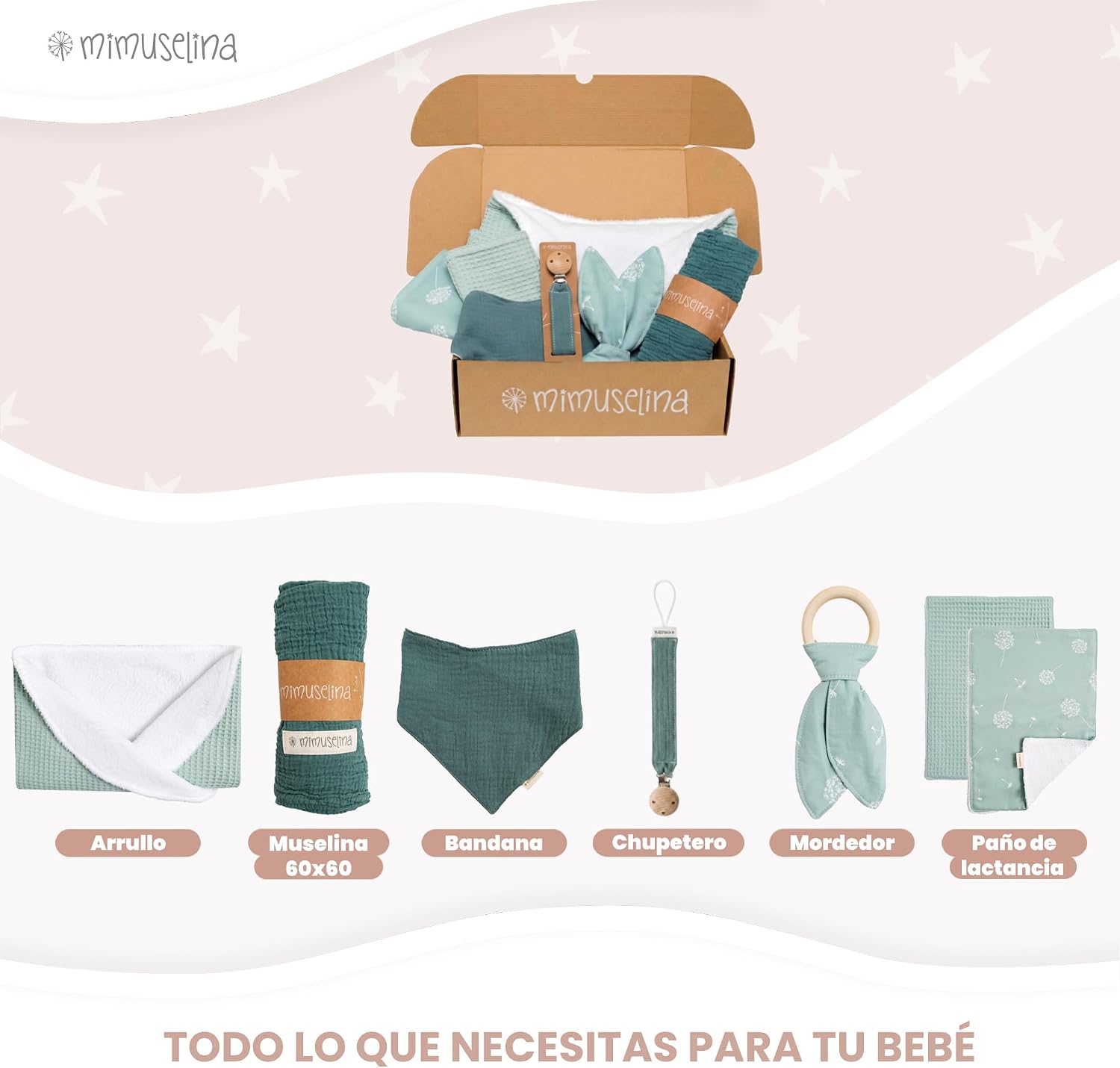 MIMUSELINA Pack Regalo Recien Nacido Niña o Niño | Cestas Bebe para Hospital o Baby Shower | Canastilla Bebe Recien Nacido Di