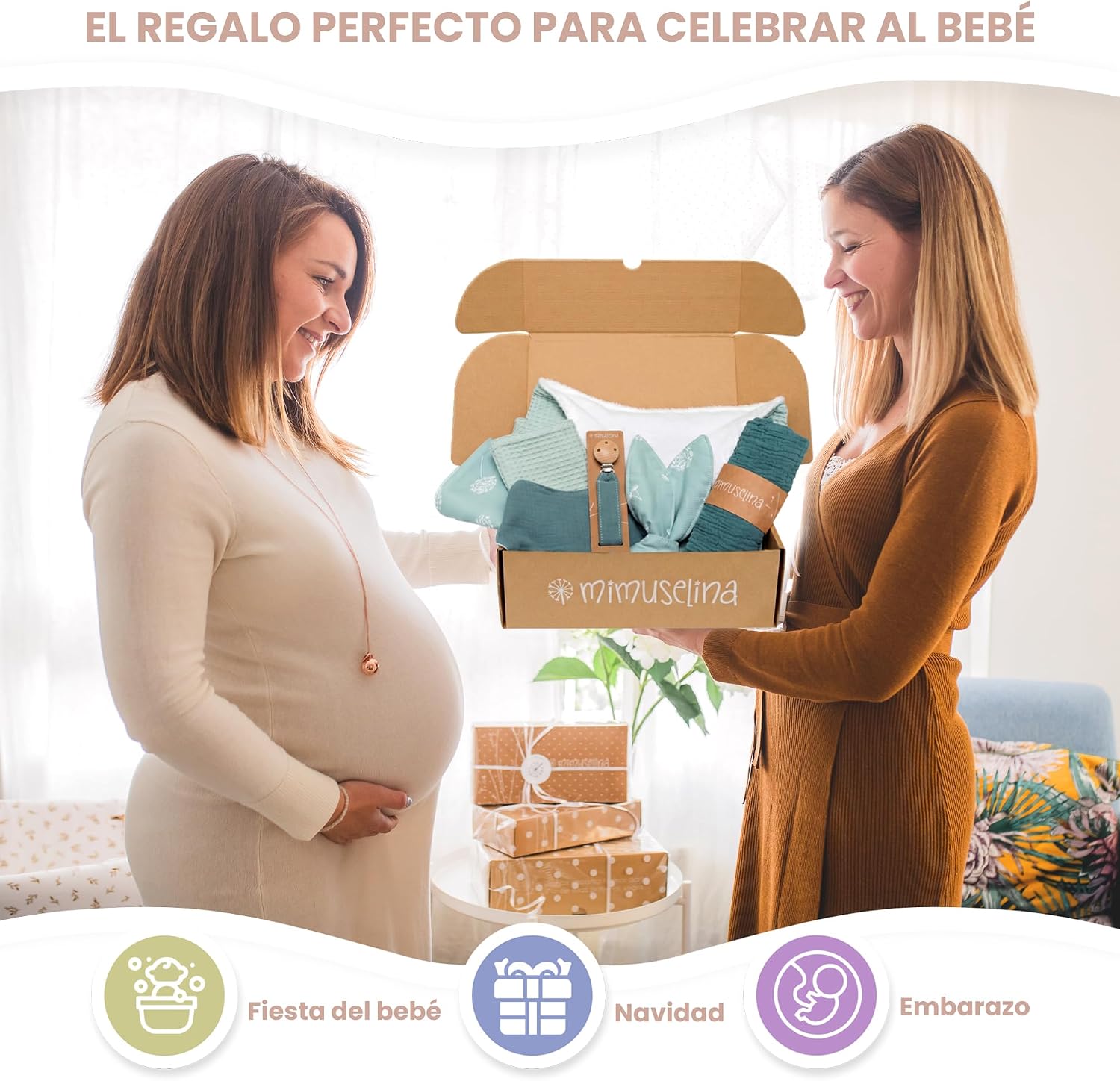 MIMUSELINA Pack Regalo Recien Nacido Niña o Niño | Cestas Bebe para Hospital o Baby Shower | Canastilla Bebe Recien Nacido Di