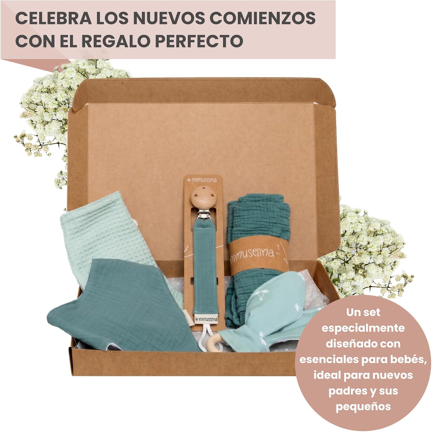 MIMUSELINA Pack Regalo Recien Nacido Niña o Niño | Cestas Bebe para Hospital o Baby Shower | Canastilla Bebe Recien Nacido Di