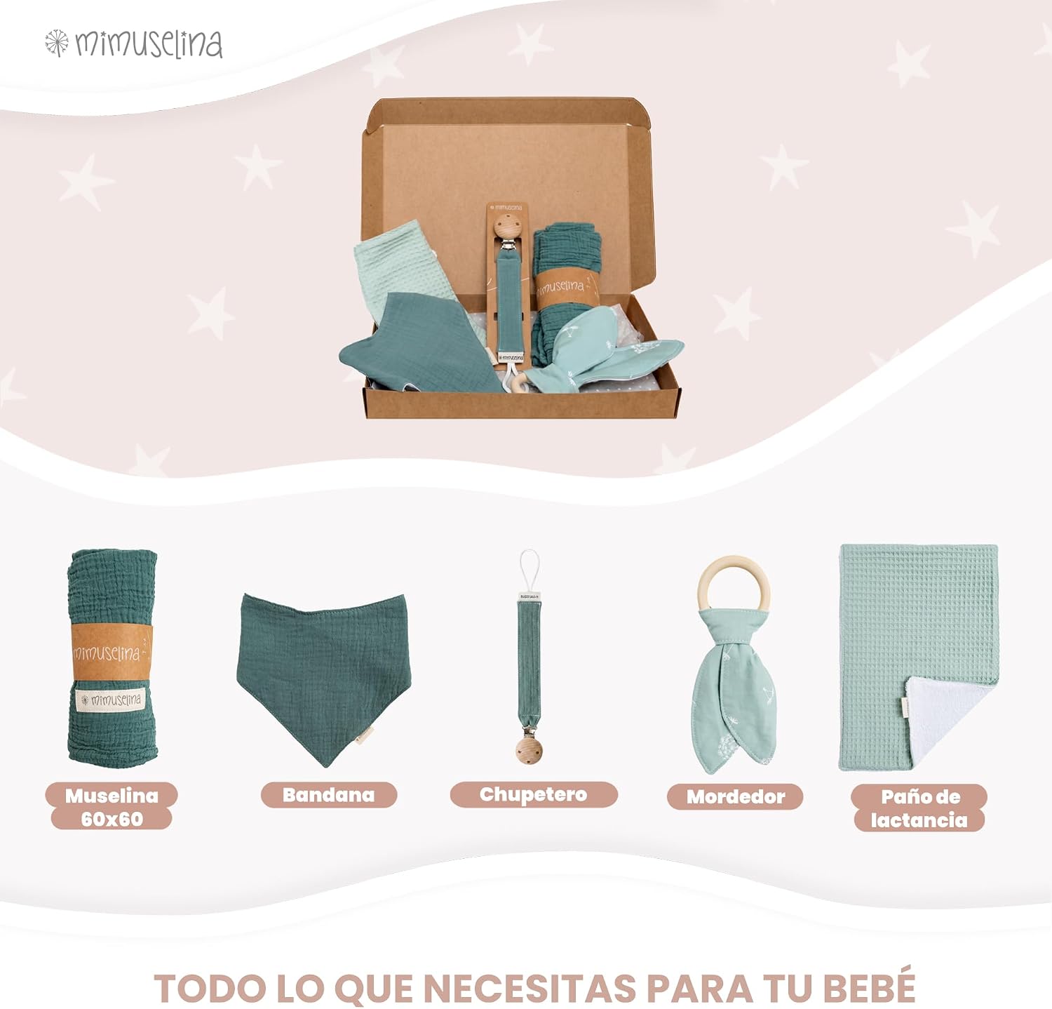 MIMUSELINA Pack Regalo Recien Nacido Niña o Niño | Cestas Bebe para Hospital o Baby Shower | Canastilla Bebe Recien Nacido Di