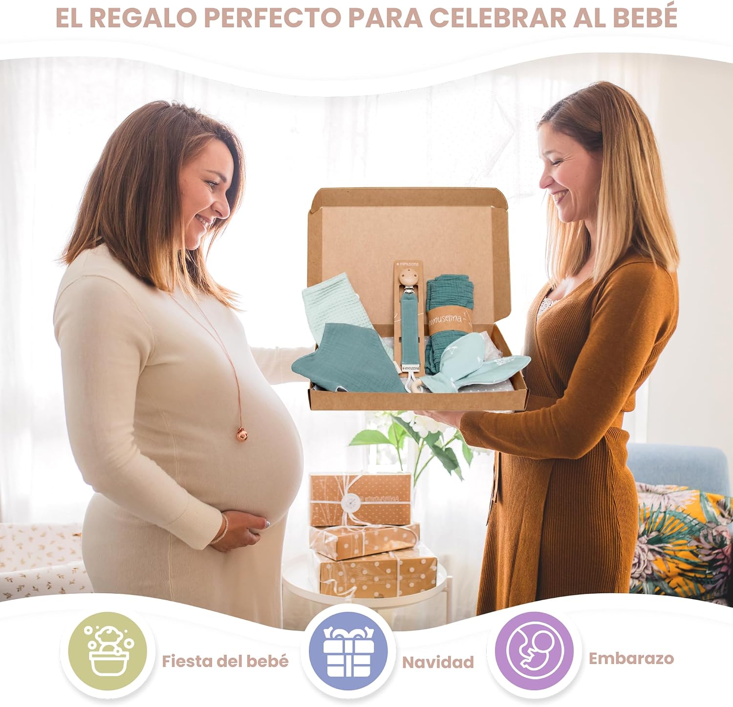 MIMUSELINA Pack Regalo Recien Nacido Niña o Niño | Cestas Bebe para Hospital o Baby Shower | Canastilla Bebe Recien Nacido Di