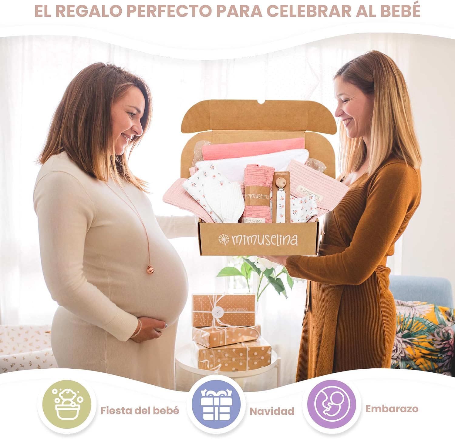 MIMUSELINA Pack Regalo Recien Nacido Niña o Niño | Cestas Bebe para Hospital o Baby Shower | Canastilla Bebe Recien Nacido Di