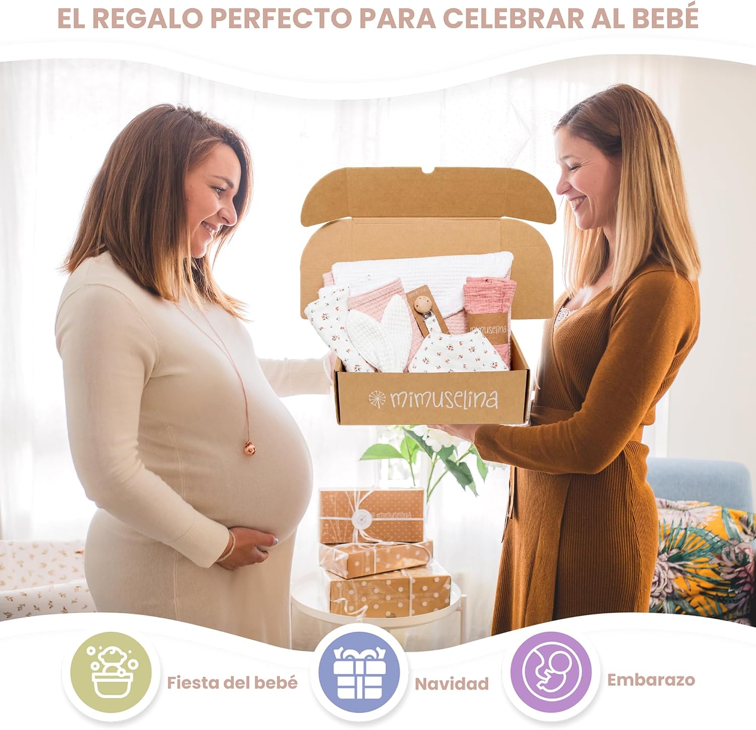 MIMUSELINA Pack Regalo Recien Nacido Niña o Niño | Cestas Bebe para Hospital o Baby Shower | Canastilla Bebe Recien Nacido Di