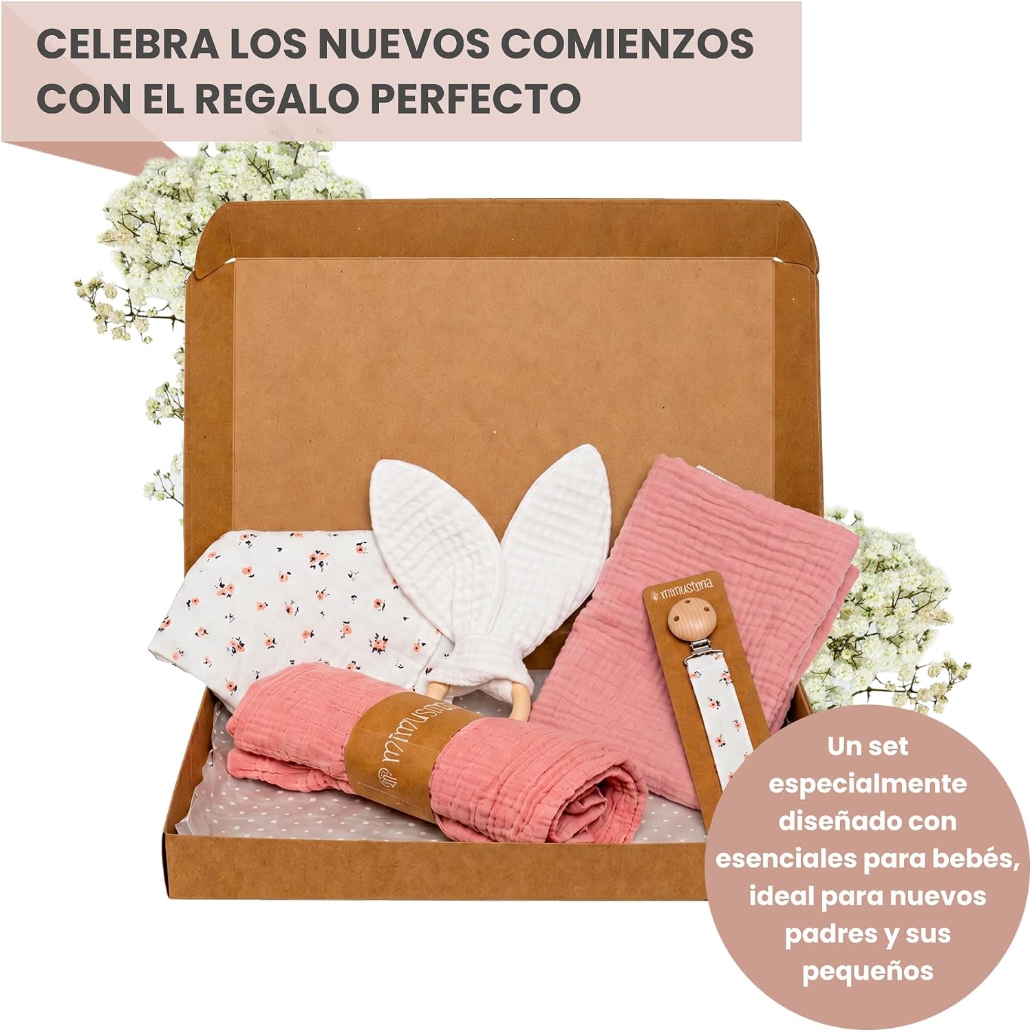 MIMUSELINA Pack Regalo Recien Nacido Niña o Niño | Cestas Bebe para Hospital o Baby Shower | Canastilla Bebe Recien Nacido Di
