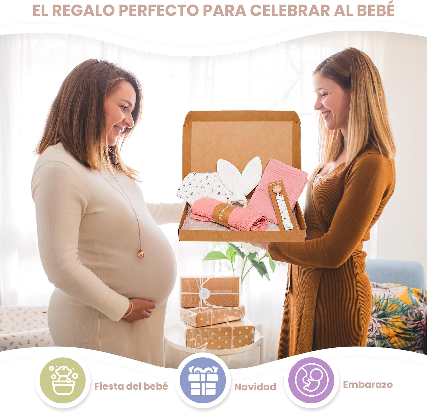 MIMUSELINA Pack Regalo Recien Nacido Niña o Niño | Cestas Bebe para Hospital o Baby Shower | Canastilla Bebe Recien Nacido Di