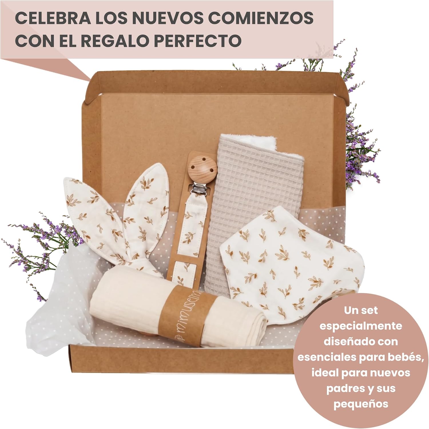 MIMUSELINA Pack Regalo Recien Nacido Niña o Niño | Cestas Bebe para Hospital o Baby Shower | Canastilla Bebe Recien Nacido Di