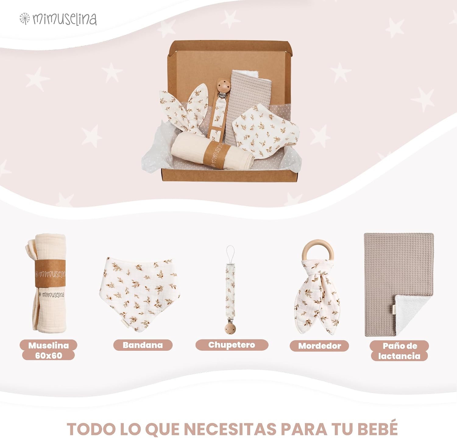 MIMUSELINA Pack Regalo Recien Nacido Niña o Niño | Cestas Bebe para Hospital o Baby Shower | Canastilla Bebe Recien Nacido Di