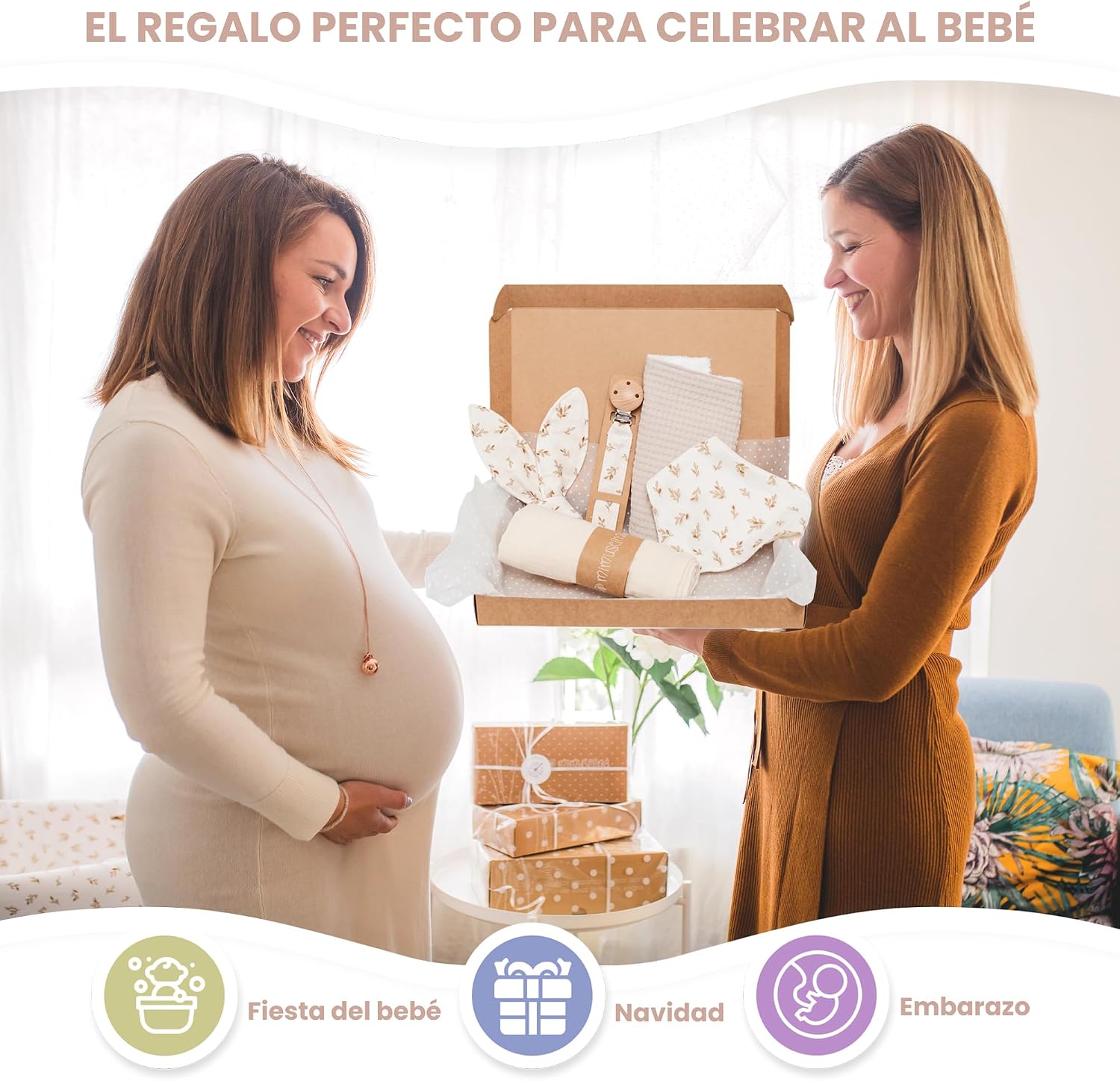 MIMUSELINA Pack Regalo Recien Nacido Niña o Niño | Cestas Bebe para Hospital o Baby Shower | Canastilla Bebe Recien Nacido Di