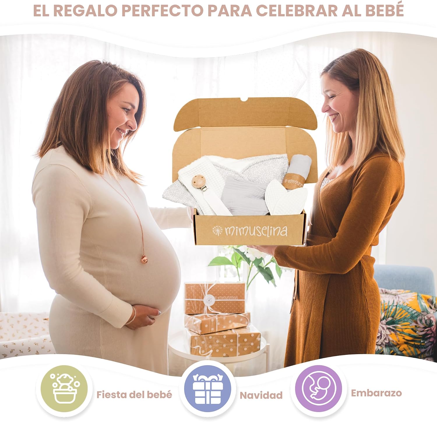 MIMUSELINA Pack Regalo Recien Nacido Niña o Niño | Cestas Bebe para Hospital o Baby Shower | Canastilla Bebe Recien Nacido Di