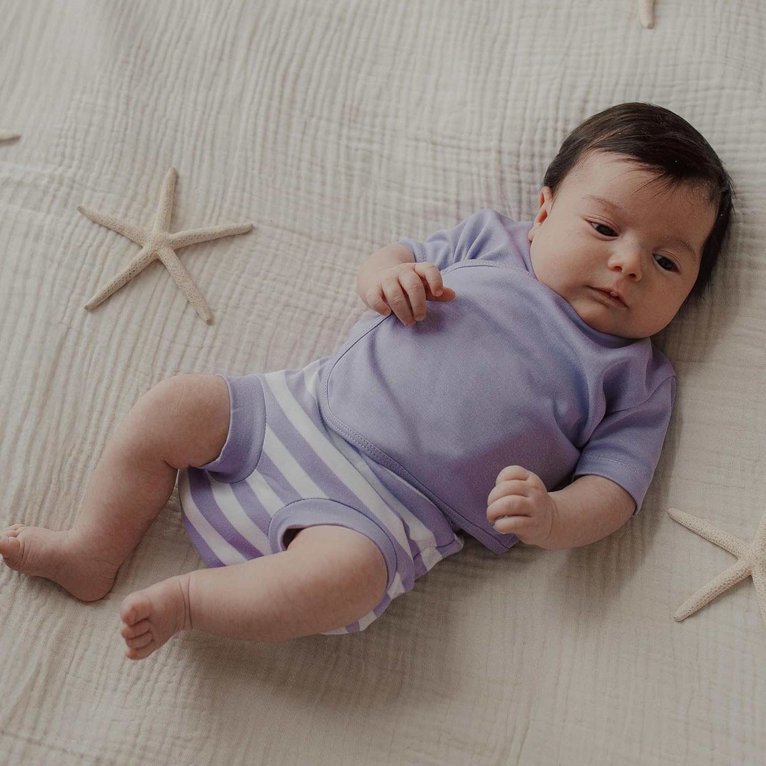 MINUTUS Conjunto Bebé Ranita y Jersey Manga Corta Rayas, Primera Puesta, Ropa Recién Nacido, 100% Algodón, 2 Piezas - imagen